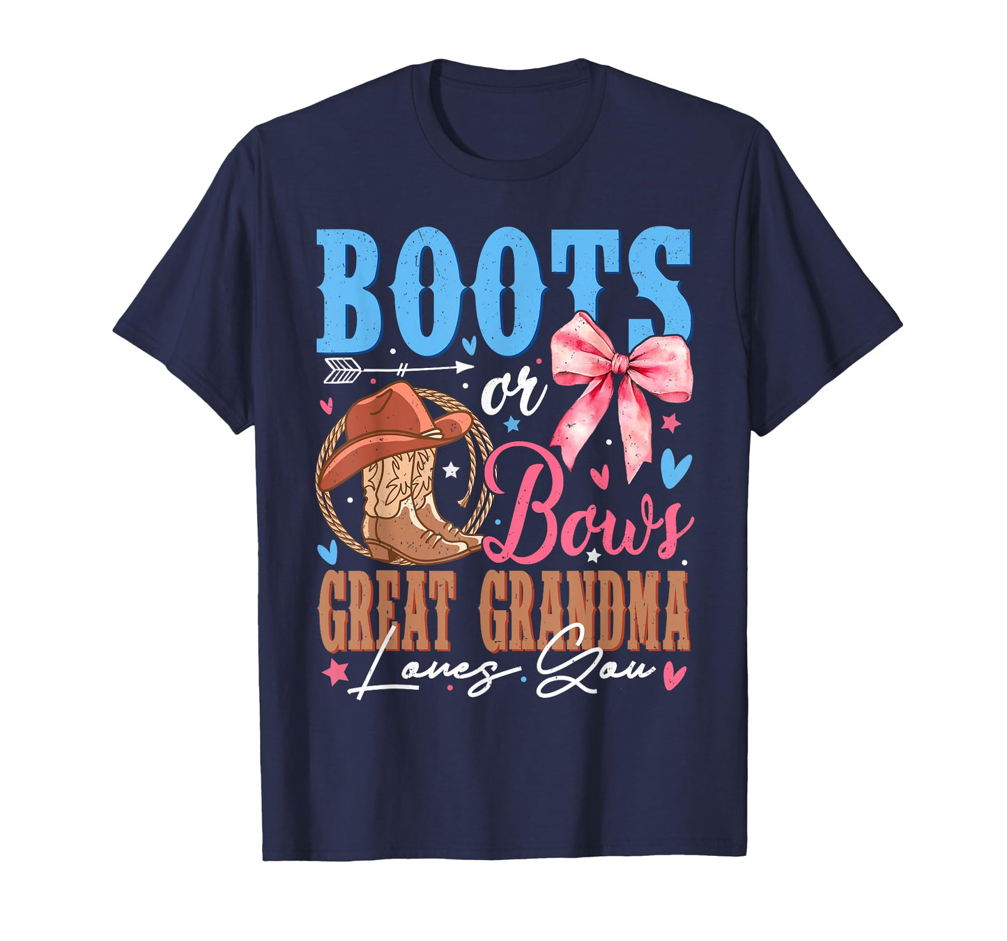 Boots or Bows Great Grandma Loves You Gender Reveal Party T-Shirt
