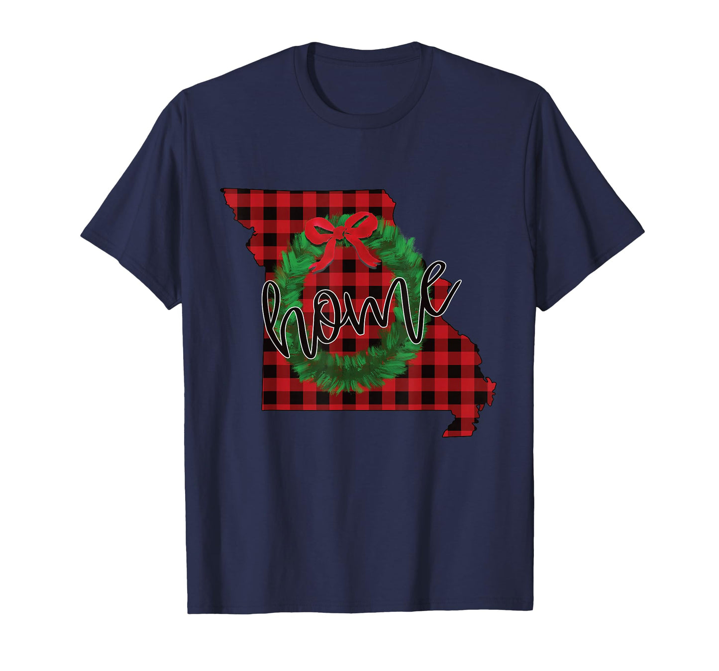 Missouri Buffalo Plaid Christmas Home Wreath Retro T-Shirt