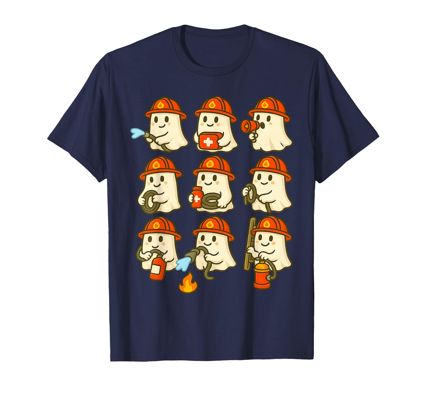 Cute Ghost Firefighter Halloween Rescue Hero T-Shirt