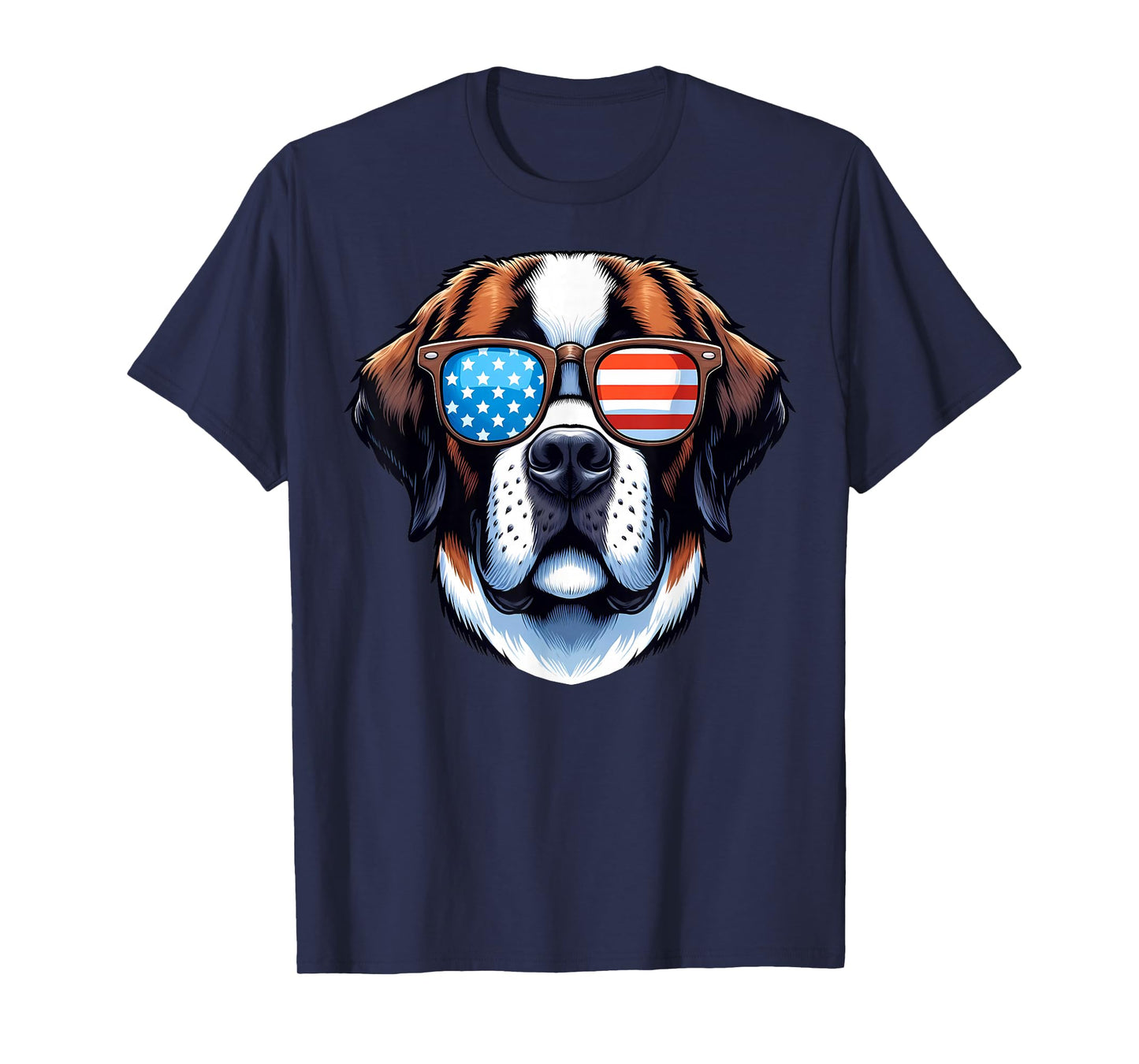 Saint Bernard Patriotic American Flag USA Sunglasses Dog T-Shirt