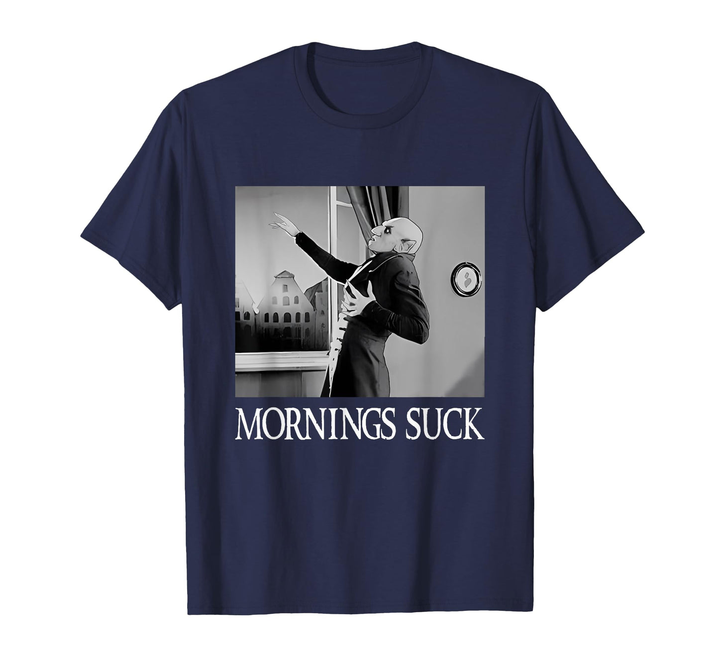 Mornings Suck Funny Halloween Vampire Pun Graphic T-Shirt