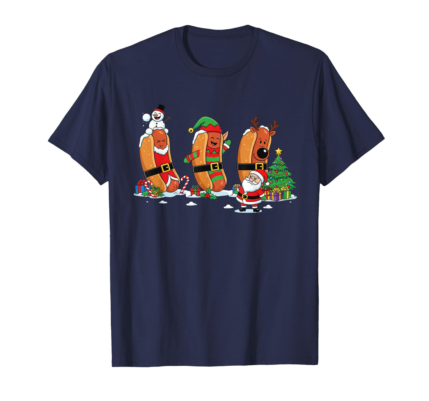 Funny Hotdog Santa Elf Snowman Christmas Kids Womens Mens T-Shirt