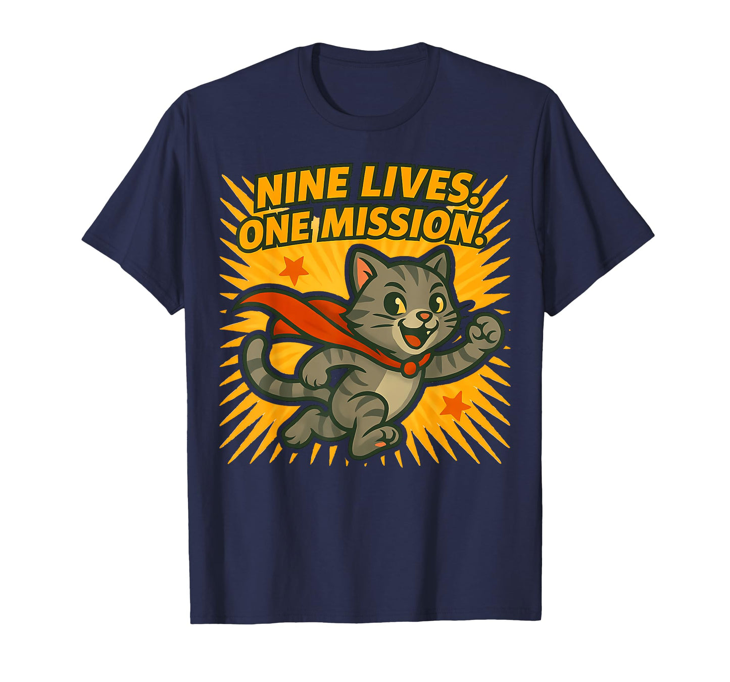 Nine Lives One Mission Cat Superhero T-Shirt