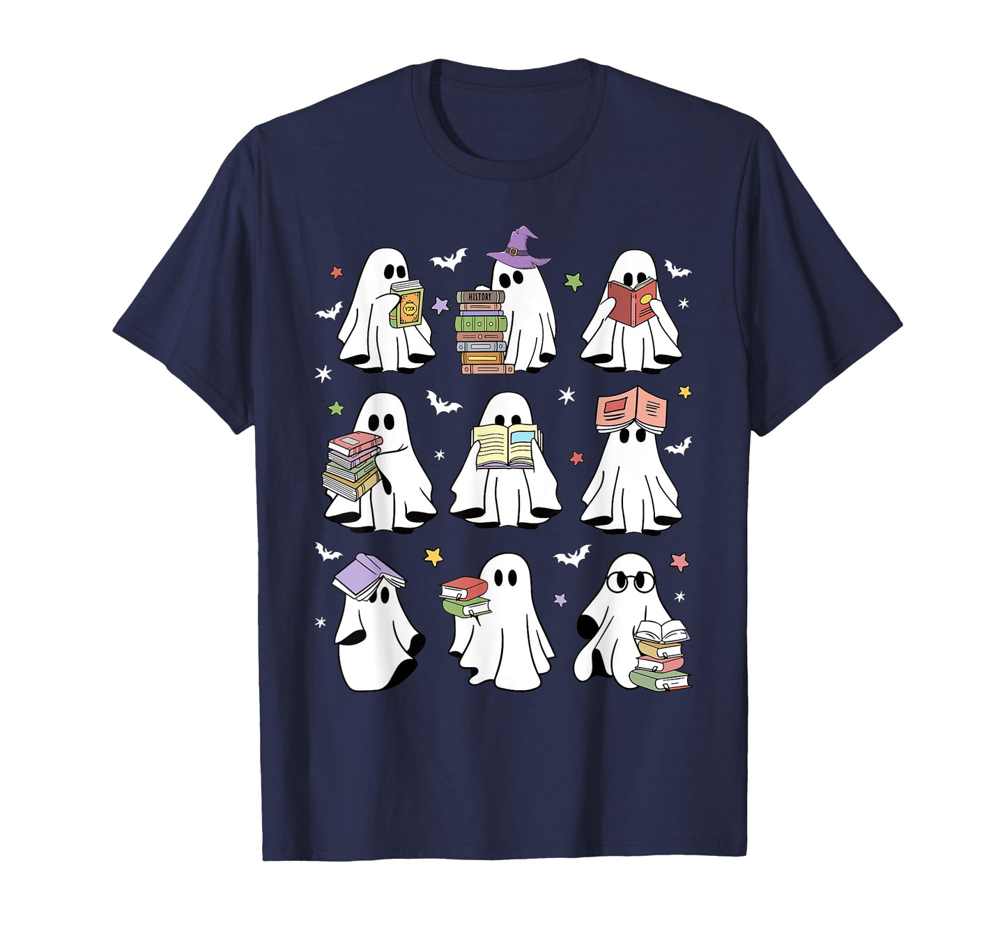Funny Ghost Book Reading Halloween Books Lover Teacher Kids T-Shirt