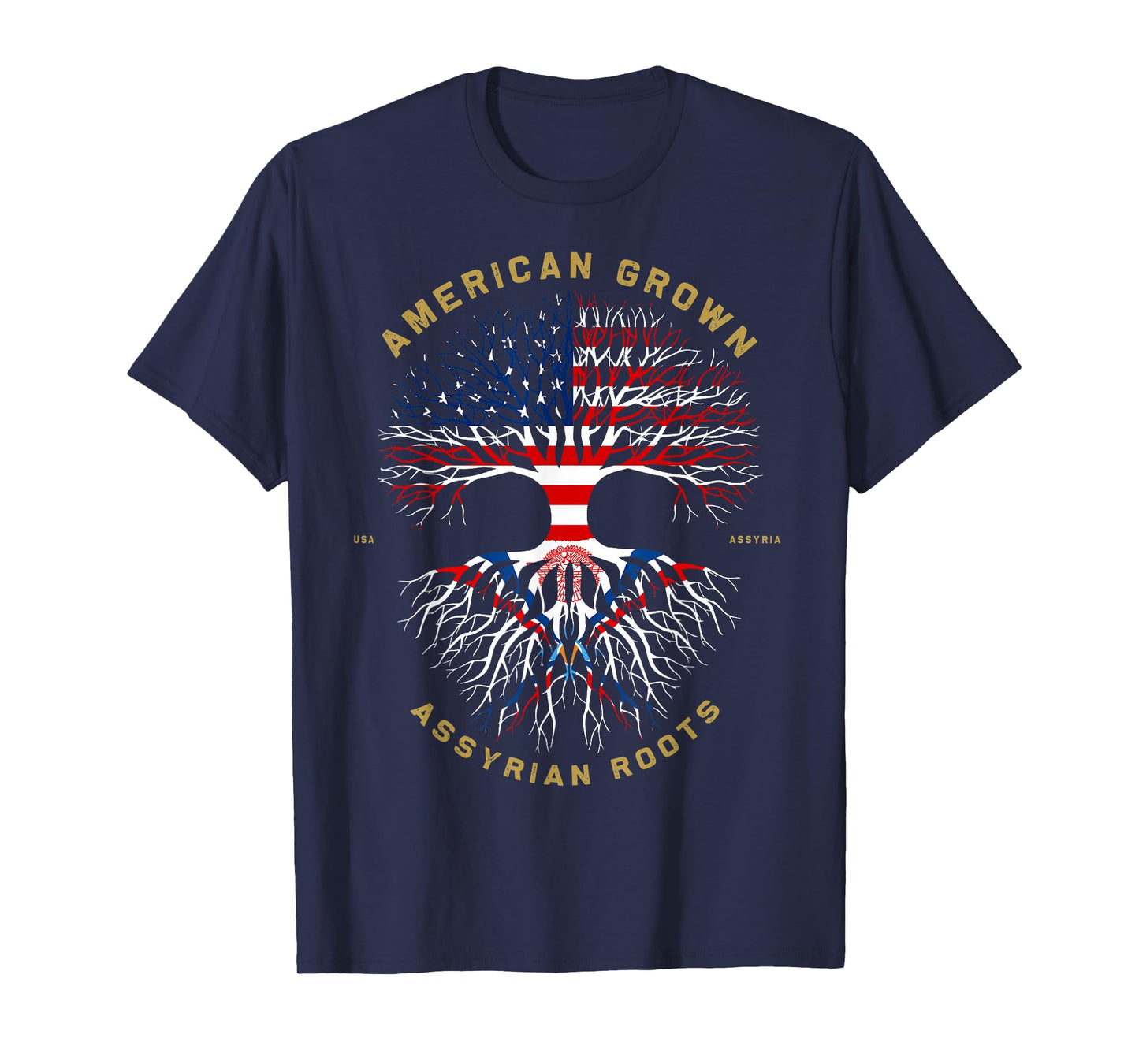 American Grown With Assyrian Roots Tree USA Flag Gifts Idea T-Shirt
