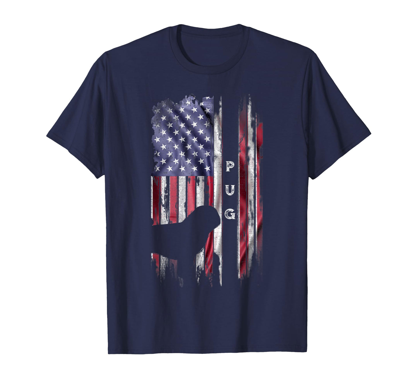 Vintage USA American Flag Pug Dog Lover Silhouette T-Shirt for Women Kids Men