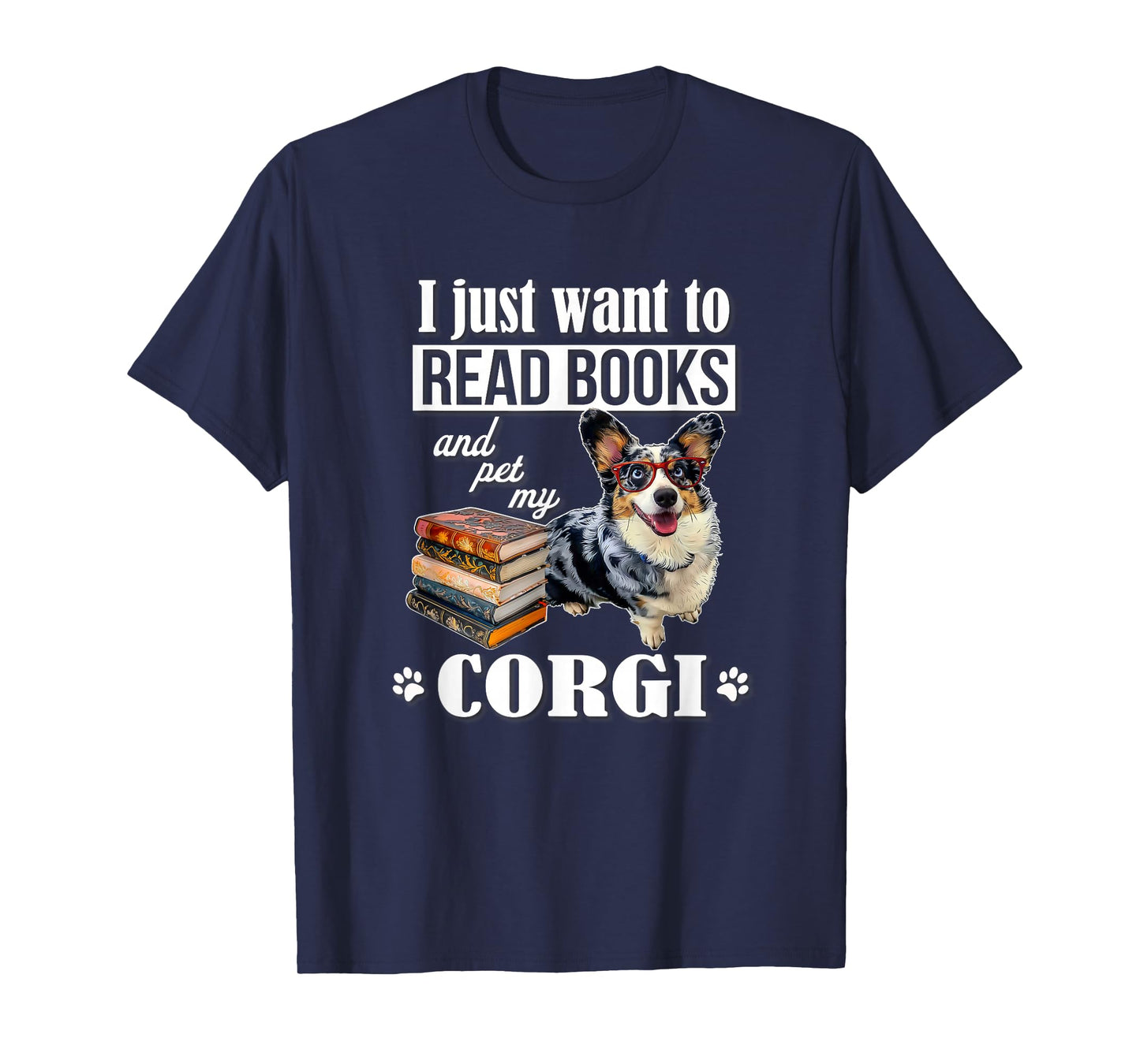 Funny Kids Womens Read Books & Pet My Blue Merle Corgi Lover T-Shirt