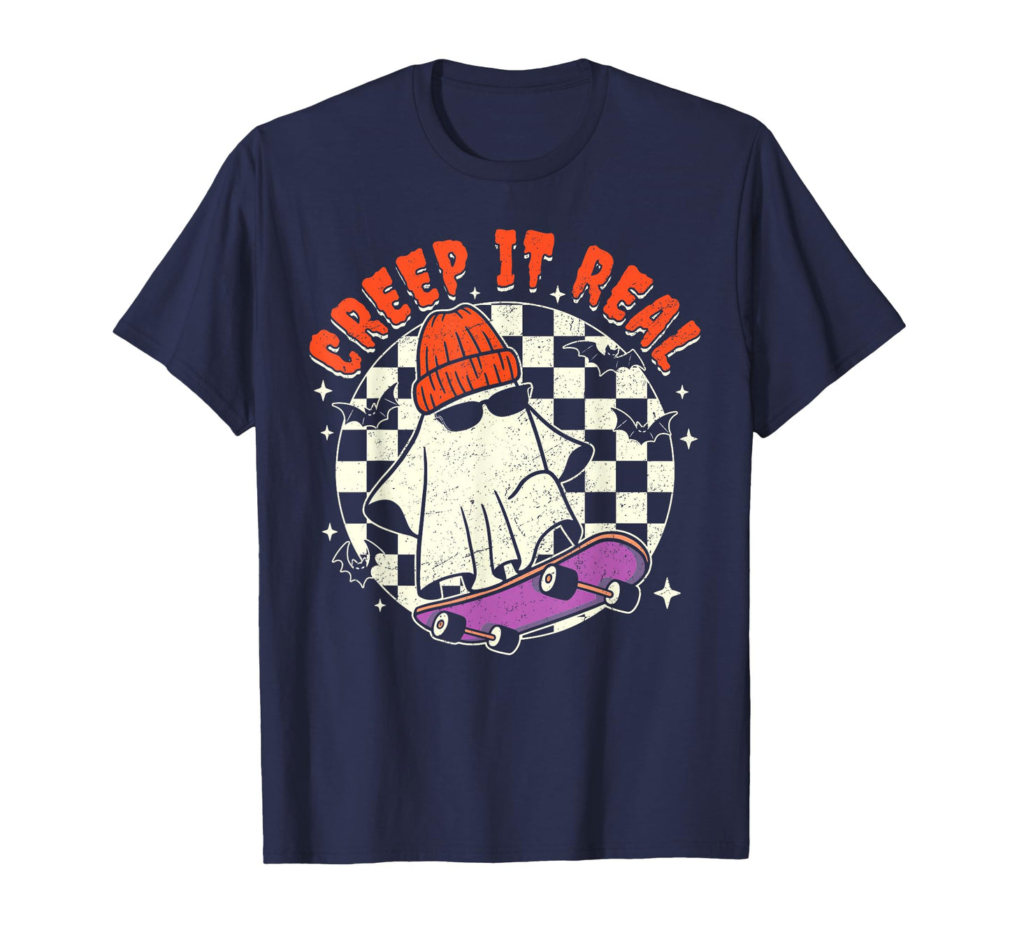Halloween Ghost Creep It Real Skateboarding Retro Costume T-Shirt