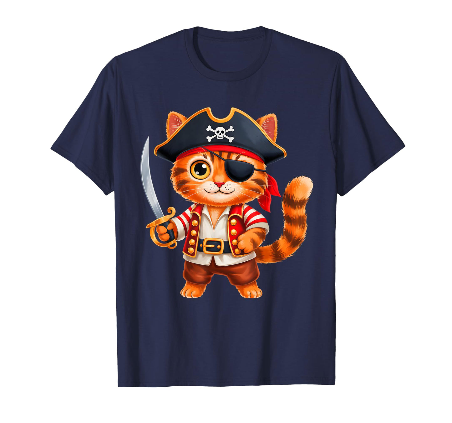 Cat Pirate Shirt Boys Girls Kids Skull Halloween Costume T-Shirt