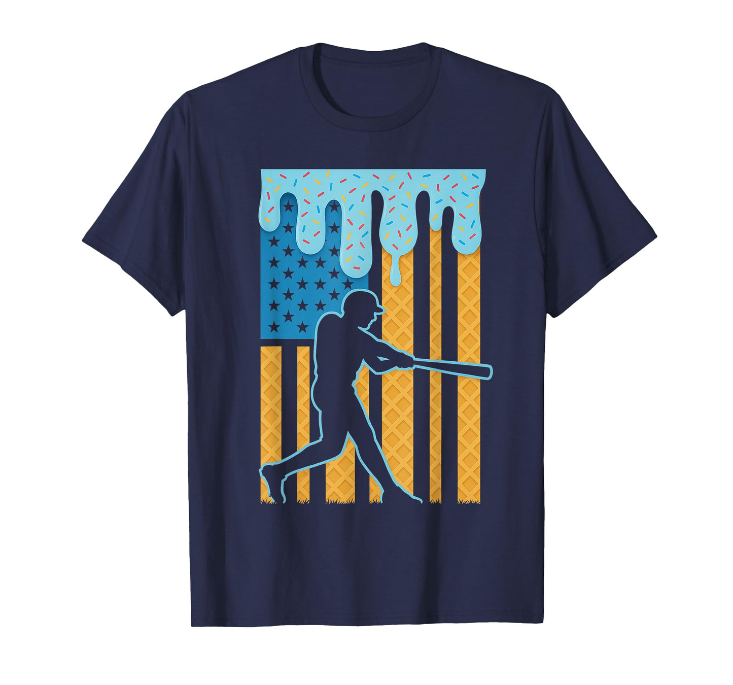 Baseball Dripping Ice Cream Drip Youth American Flag T-Shirt