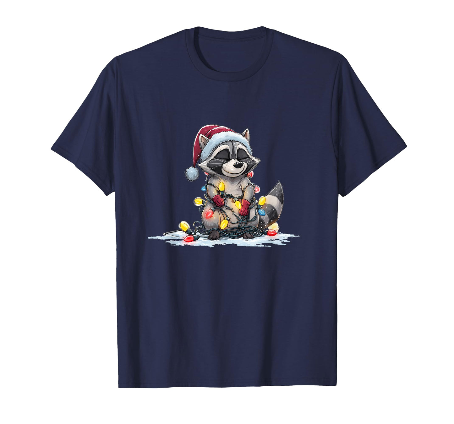 Funny Christmas Smile Raccoon with Santa Claus Hat Costume T-Shirt