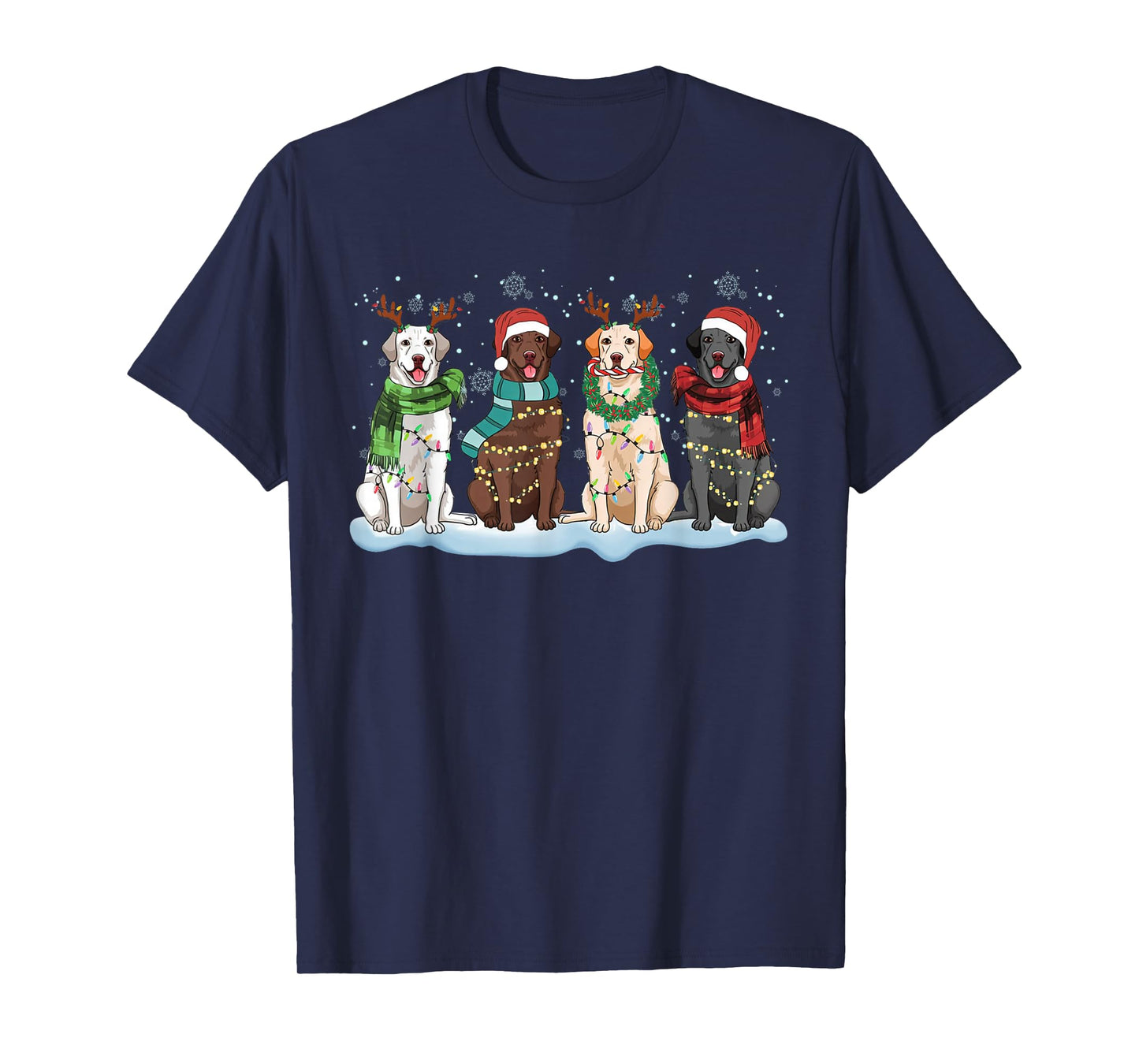 Santa Hat Labrador Retriever Reindeer Tree Light Christmas T-Shirt