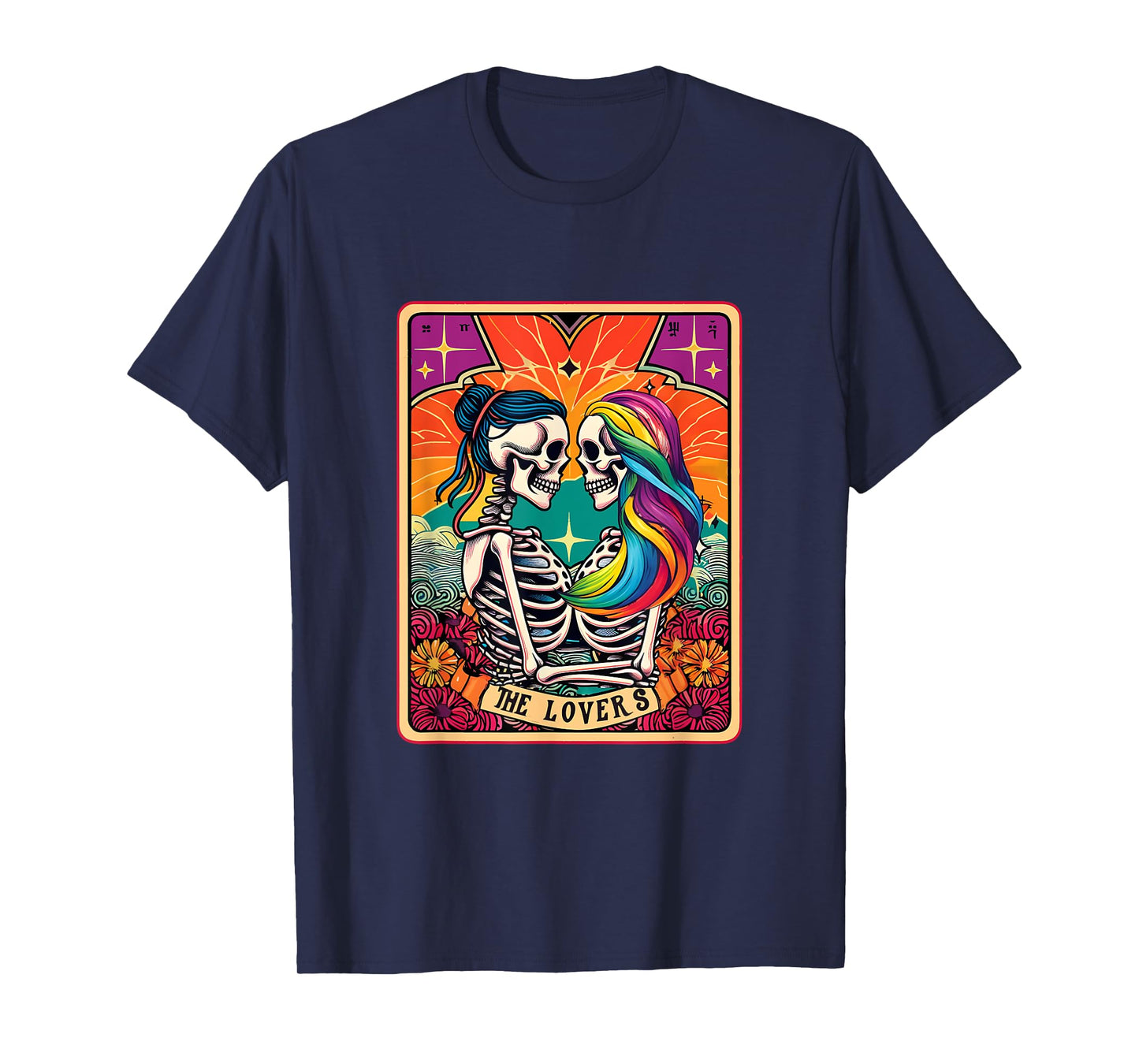 Tarot Card The Lovers Rainbow Kissing Lesbian Skeletons T-Shirt