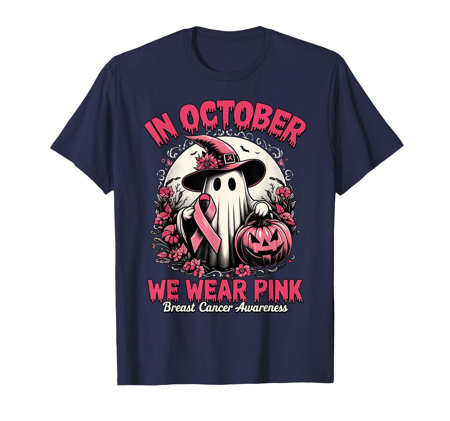 Breast Cancer Shirts Women Halloween In October We Wear Pink T-Shirt