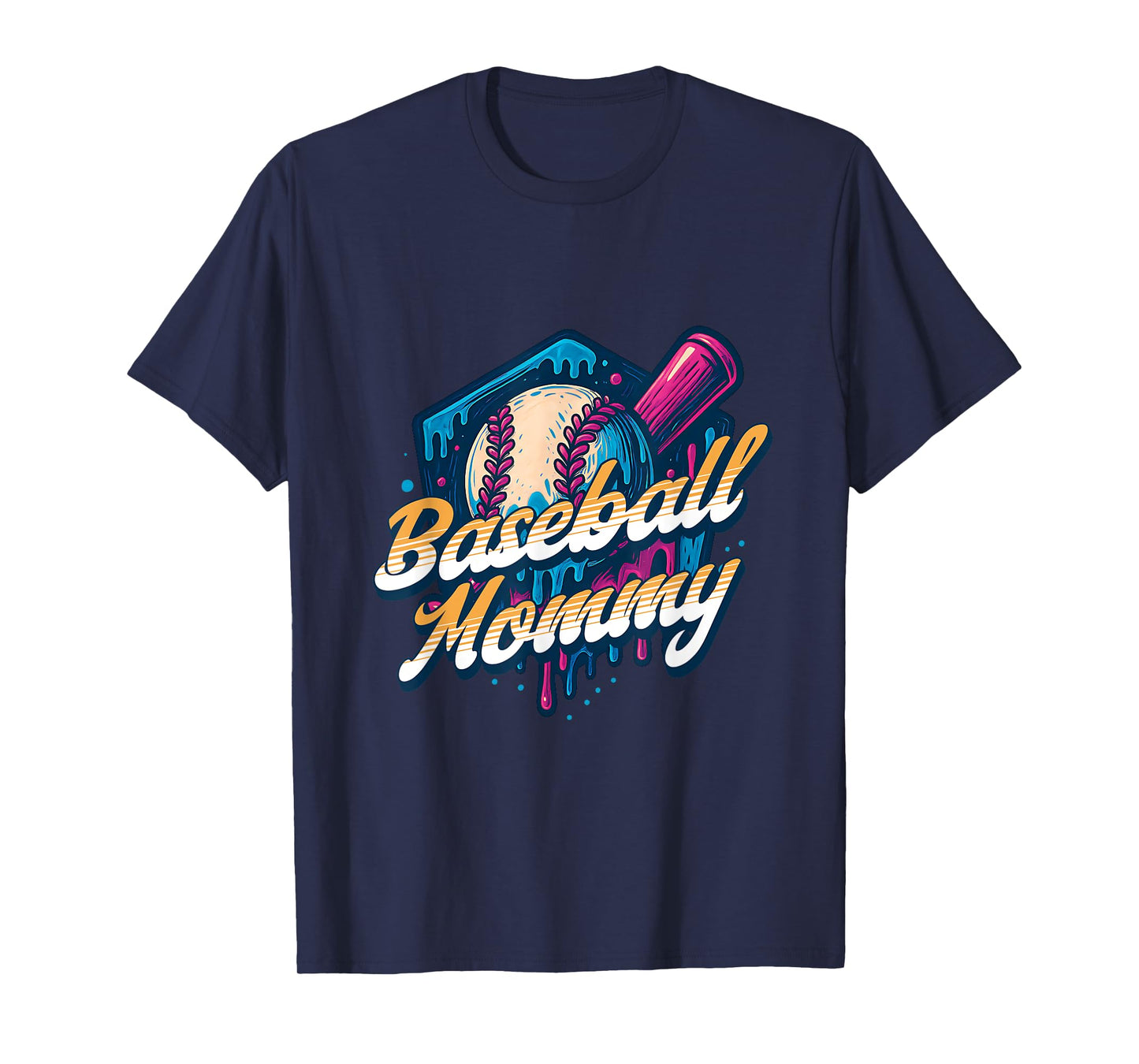 Baseball Mommy Kids Birthday Baseball Drip Ice Cream Family T-Shirt