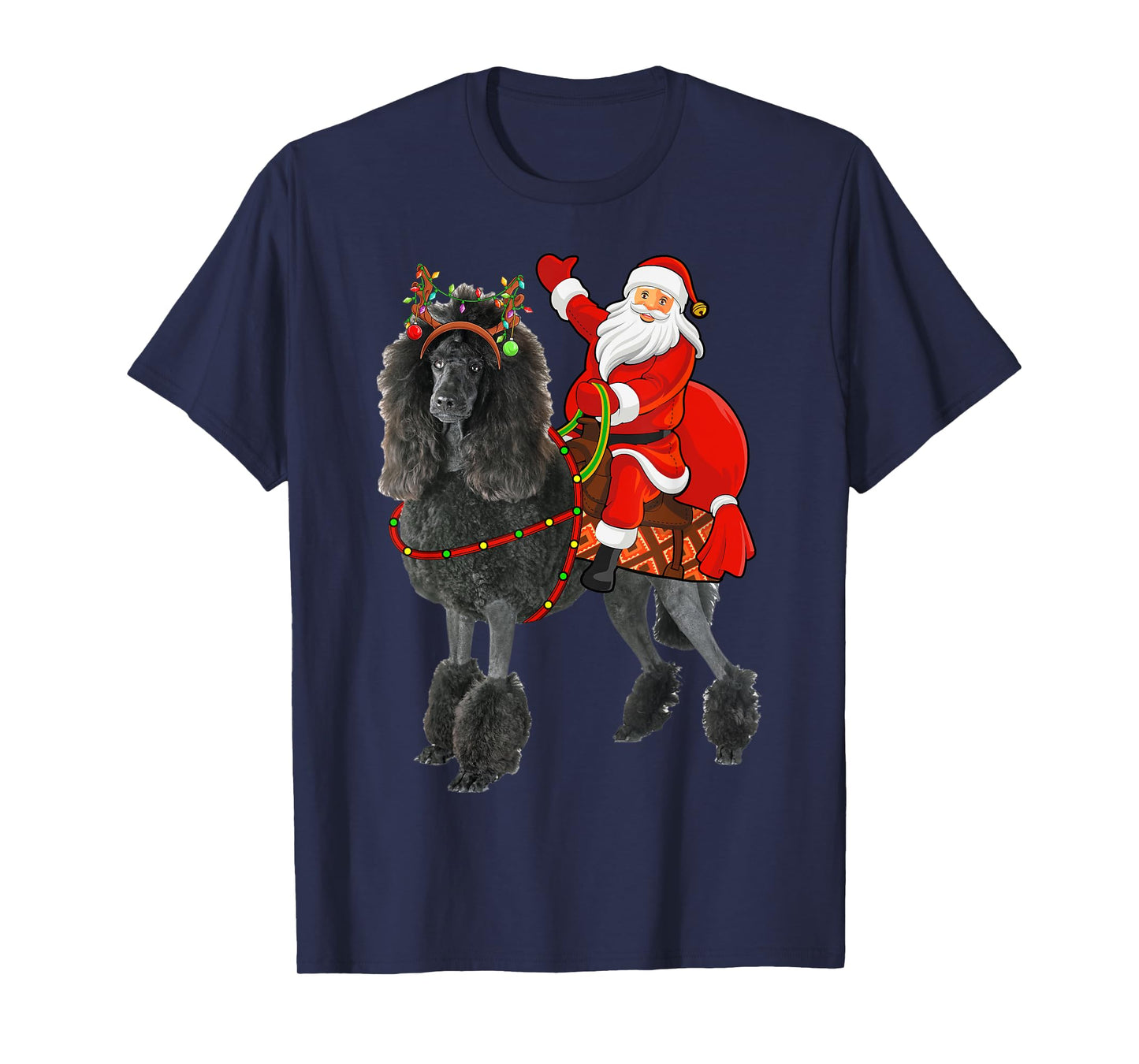 Family Matching Funny Santa Riding Standard Poodle Christmas T-Shirt