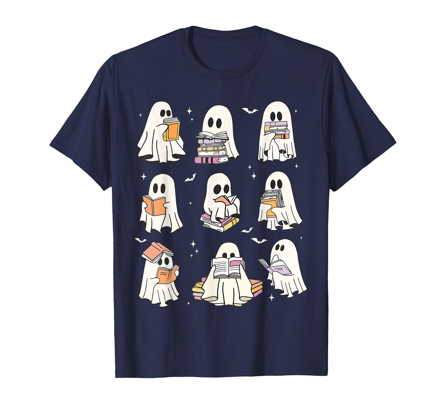 Cute Ghost Reading Book Lovers Halloween Funny Ghost Book T-Shirt