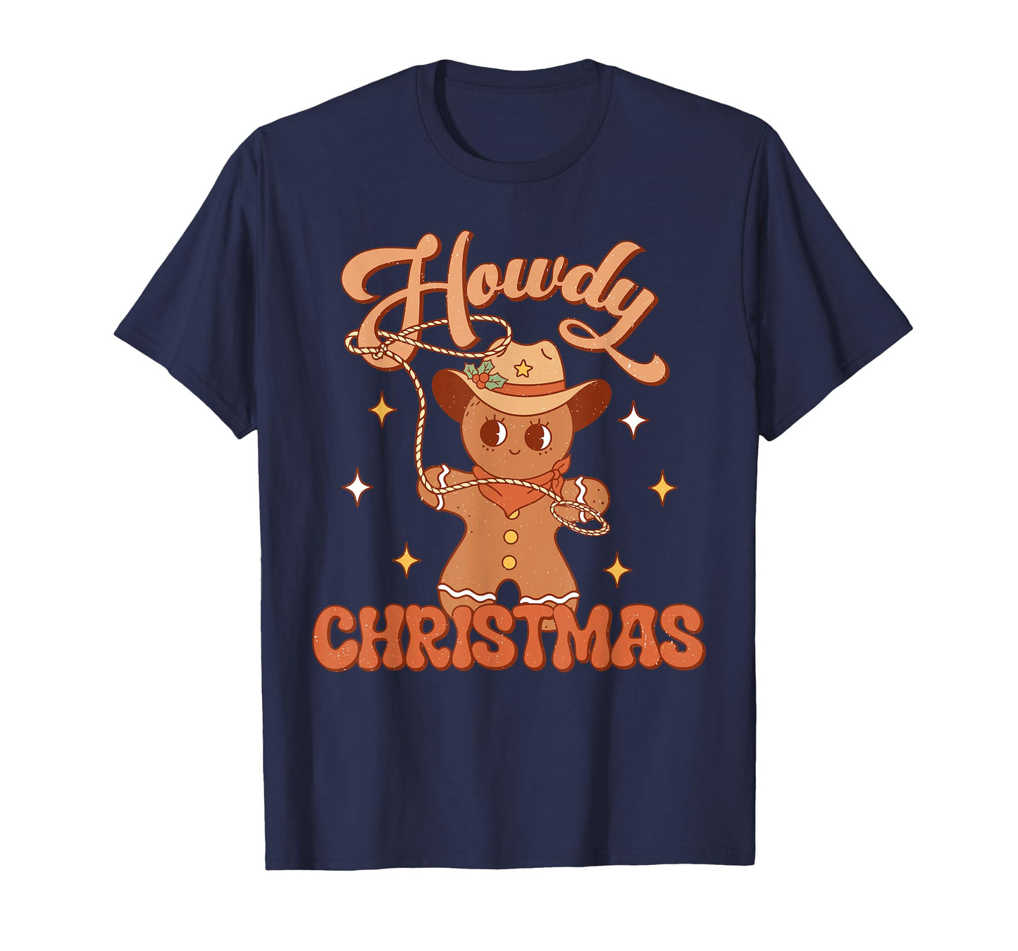 Gingerbread Man Cowboy Lasso Western Howdy Christmas T-Shirt
