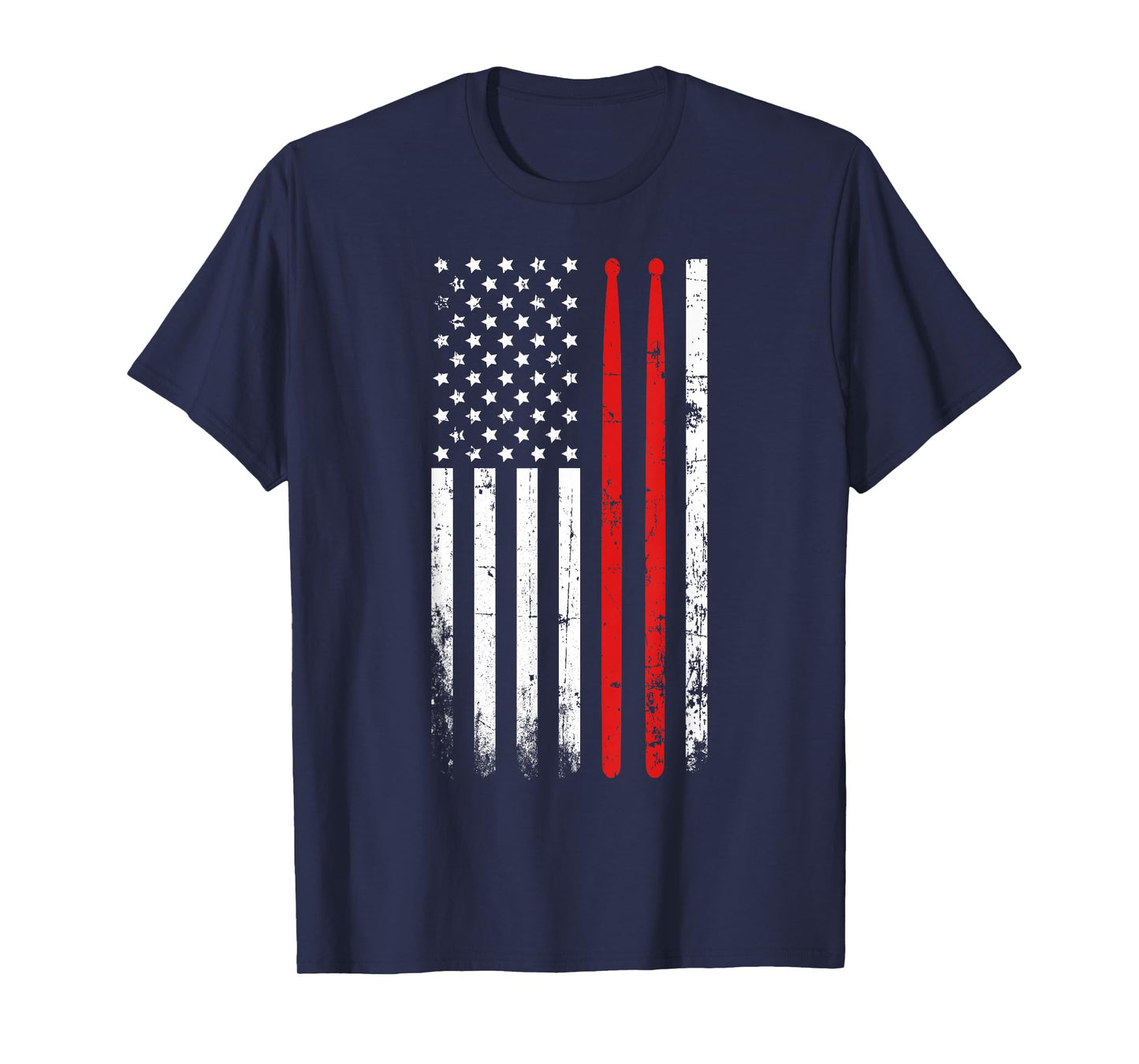 Drum sticks on a vintage American flag T-shirt for Drummers T-Shirt