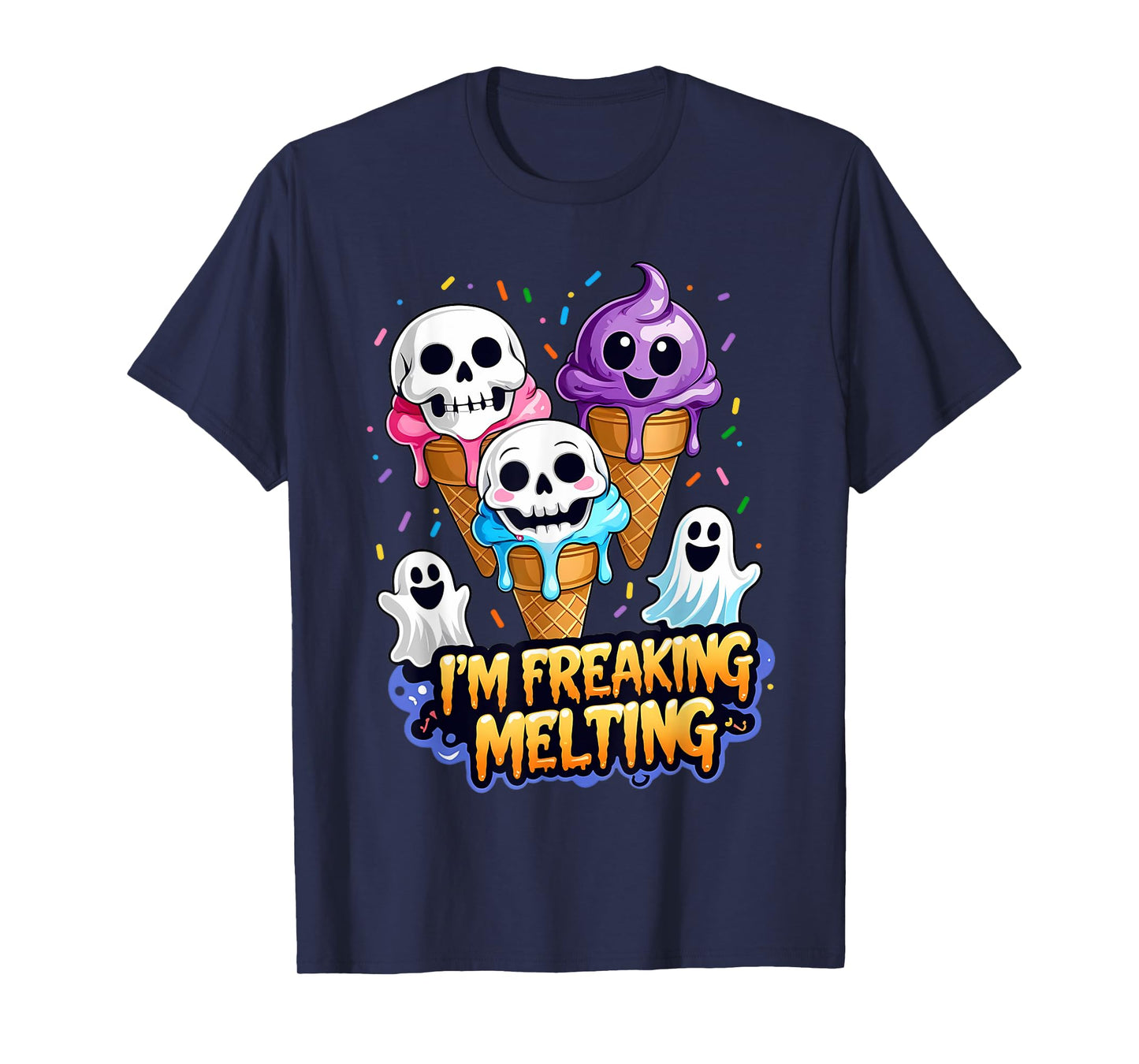 Cute I'm Freaking Melting Skull Ice Cream Halloween T-Shirt