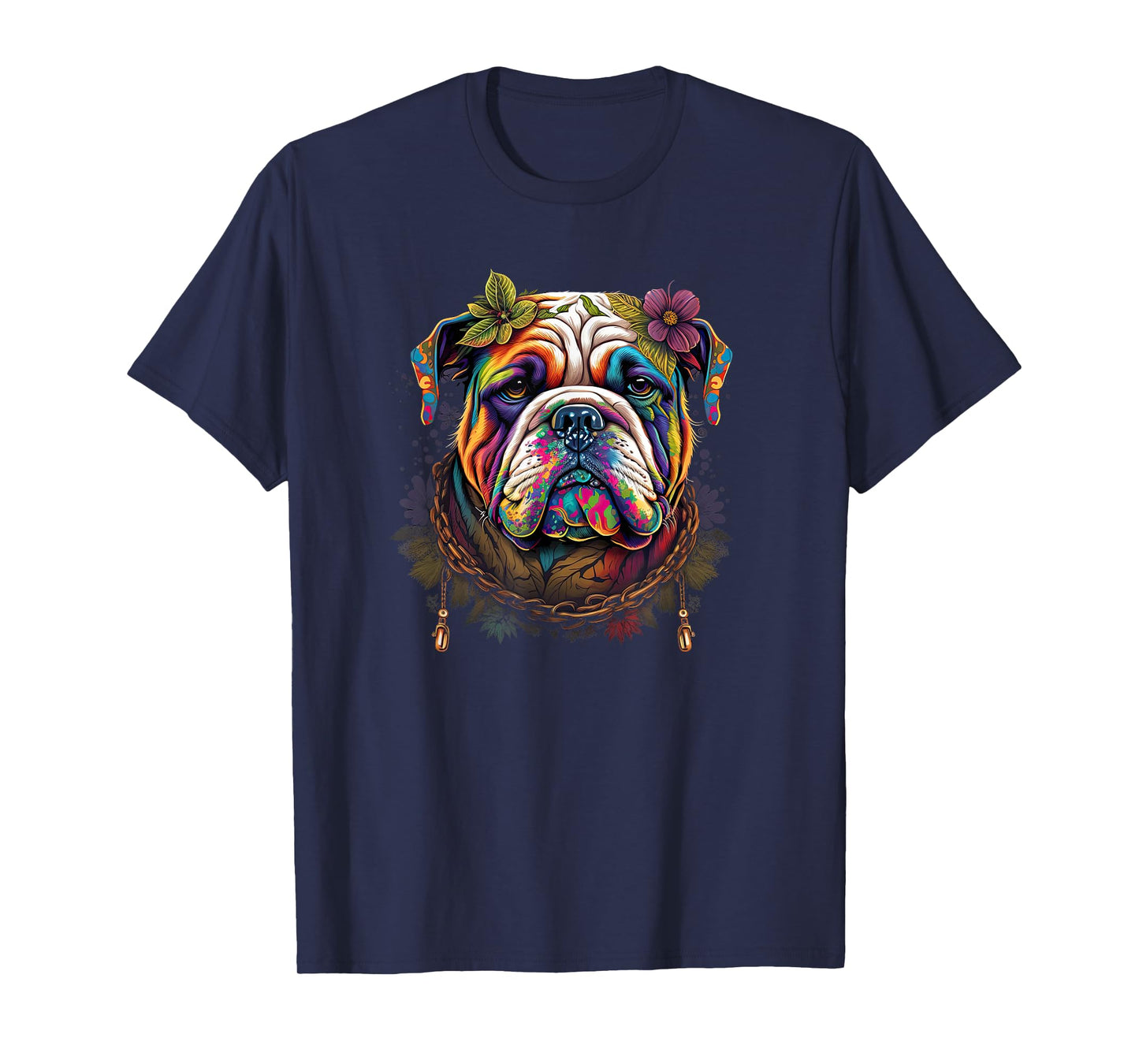 Funny Bulldog Dog Hippie Men Women Girls Kids T-Shirt