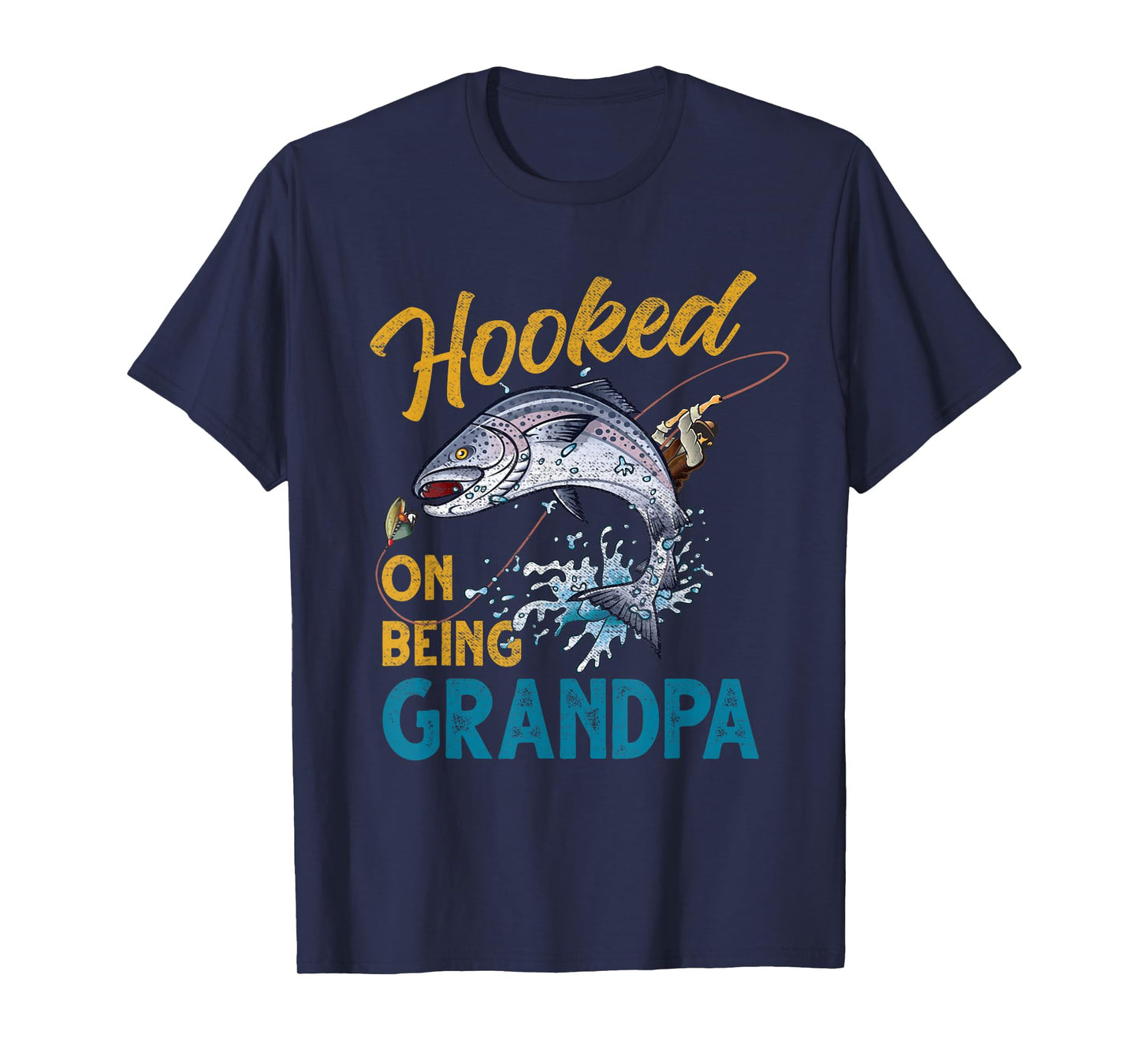 Vintage Hooked On Being Grandpa Funny Fishing Fathers Day T-Shirt