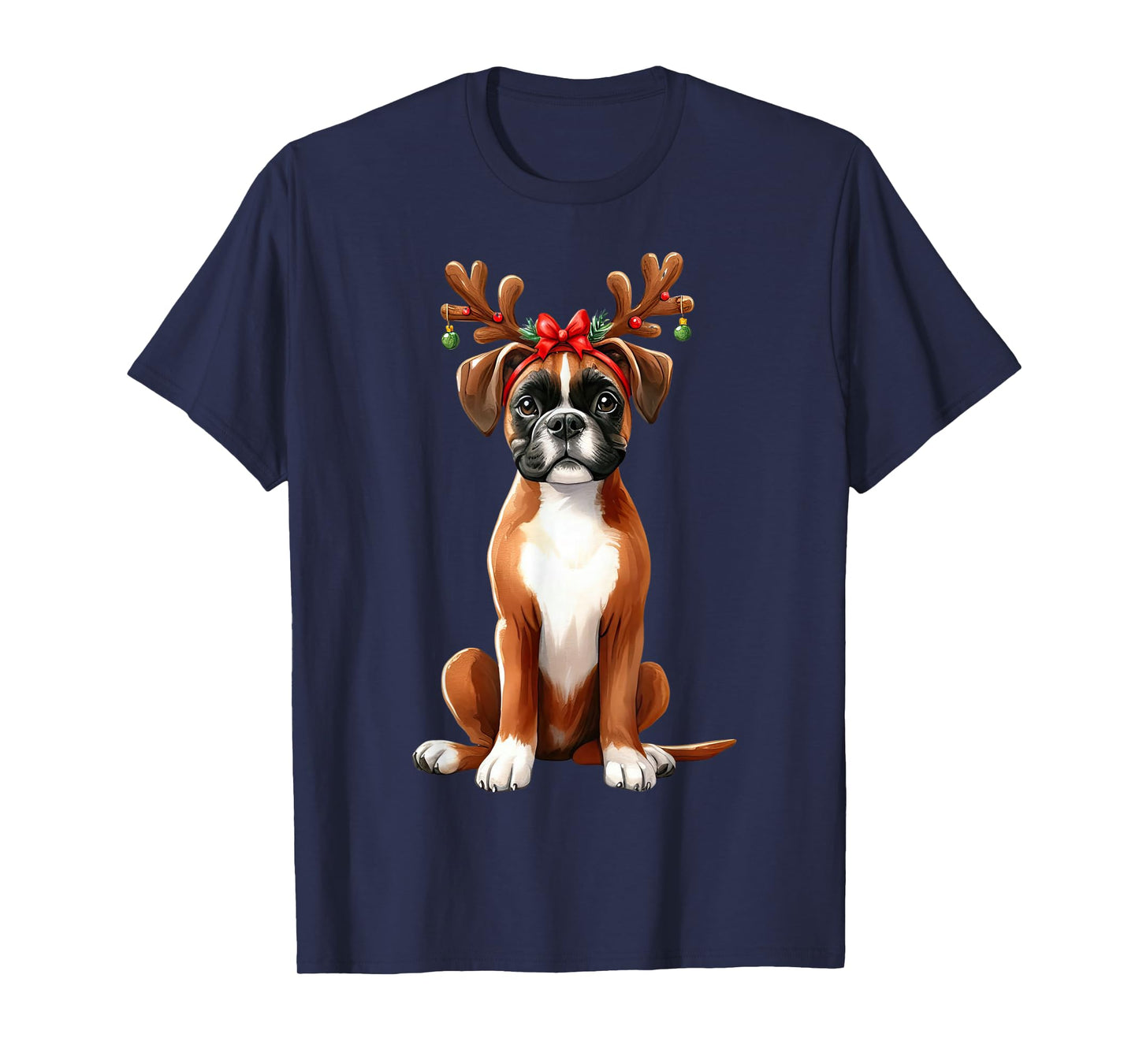 Boxer Reindeer Santa Hat Xmas Lights Christmas Xmas Dog Men Women T-Shirt