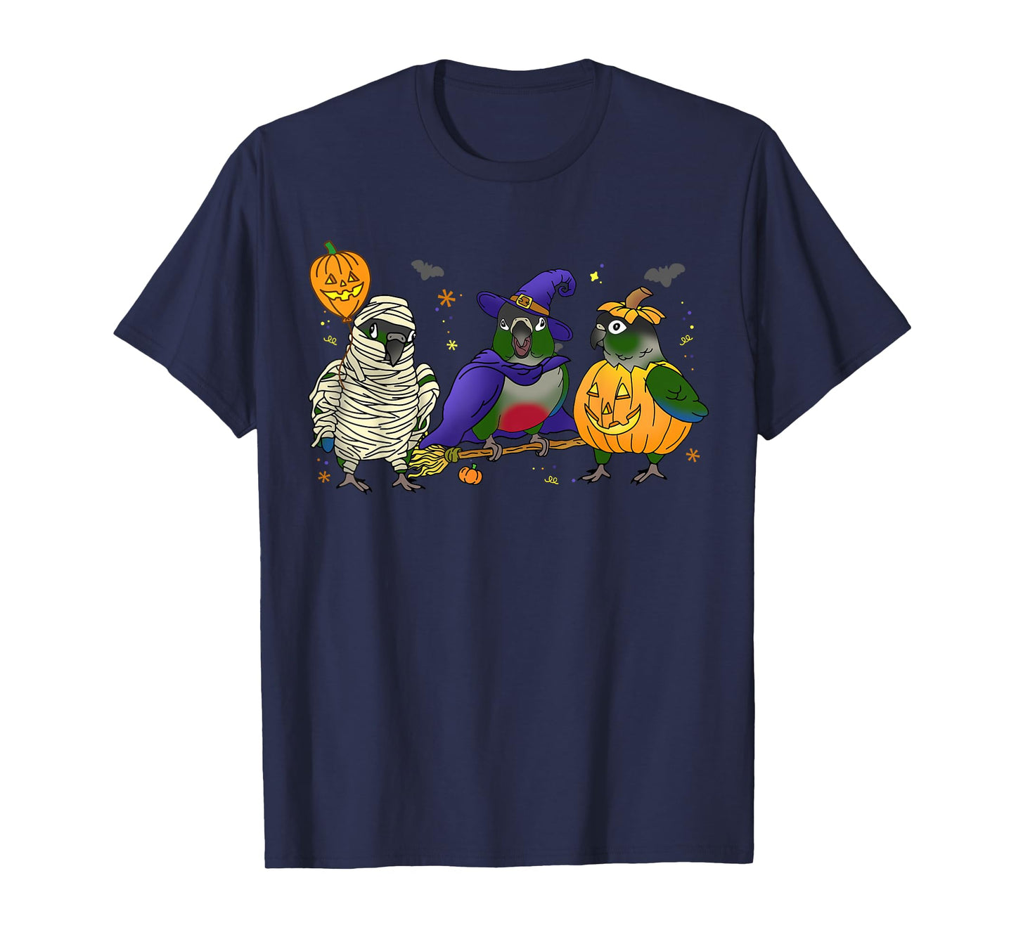 Halloween parrot Green Cheek Conure Pumpkin Mummy Witch Birb T-Shirt