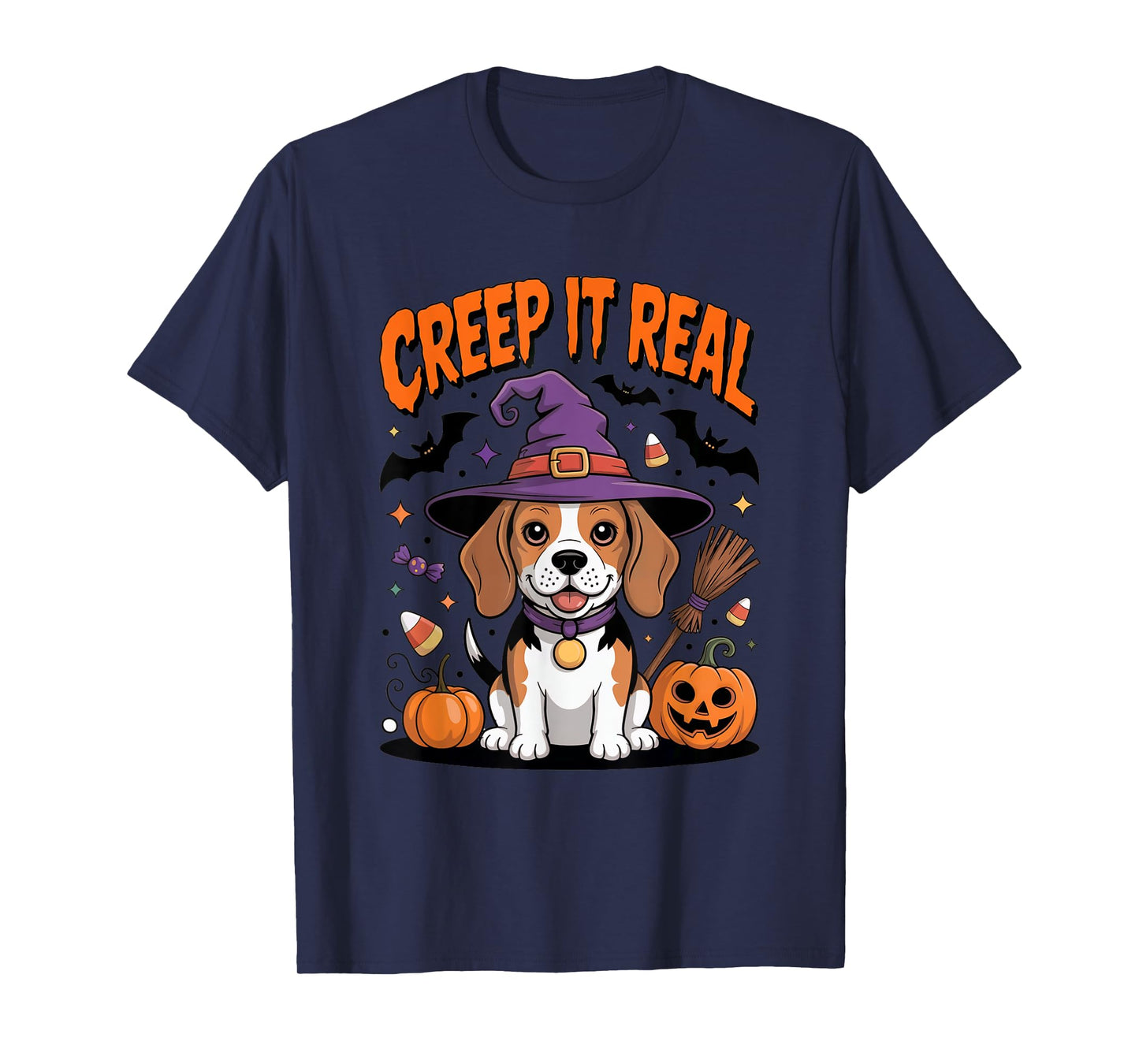 Creep It Real Beagle Dog Witch Halloween Costume T-Shirt