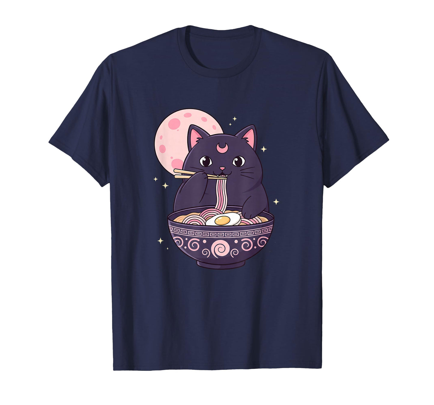 Anime Kawaii Cat Ramen, Moon Neko Eating Ramen Cute T-Shirt