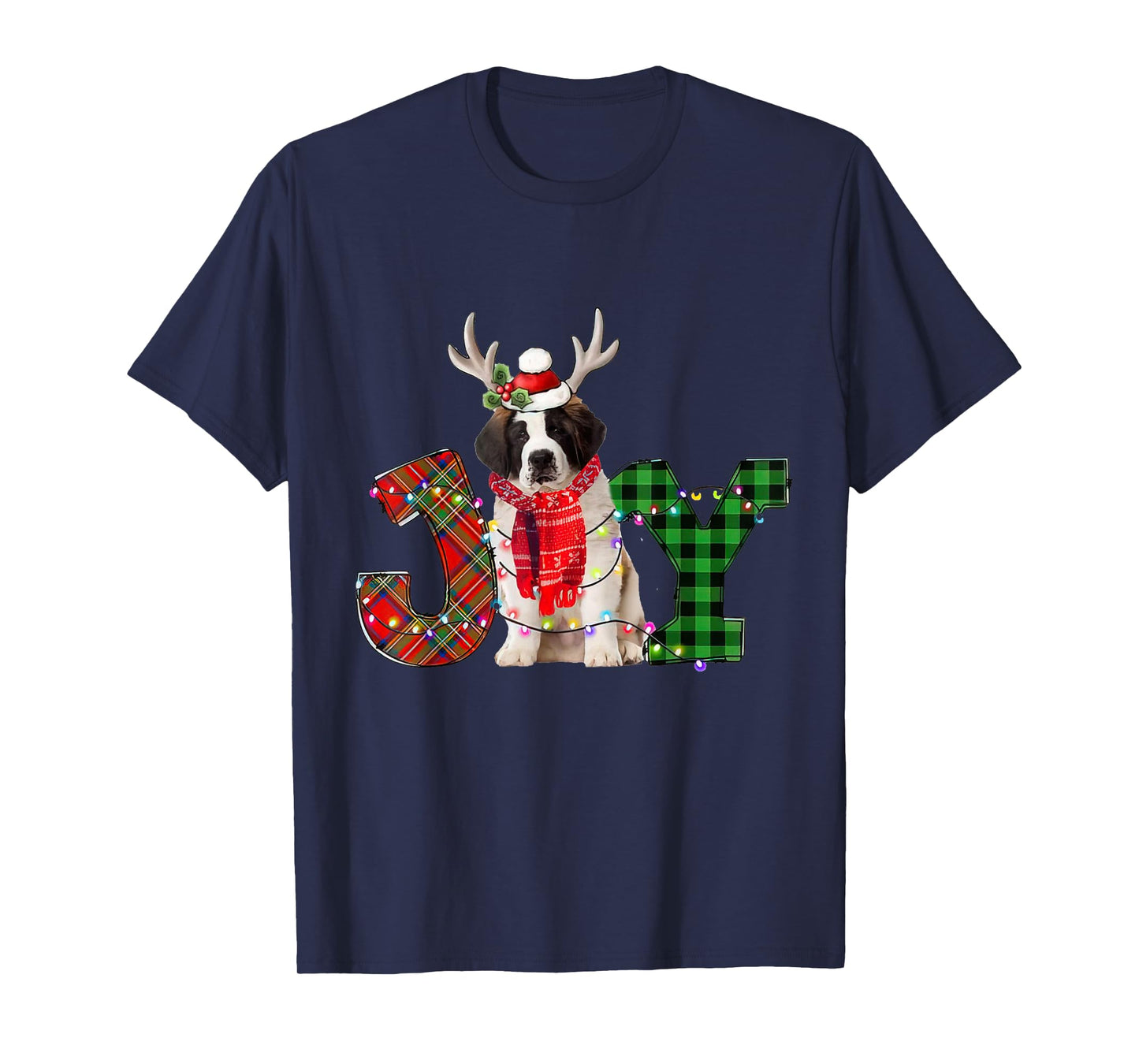 Joy Christmas Lights Saint Bernard Dog Santa Hat Pajama T-Shirt for Men Women Kids