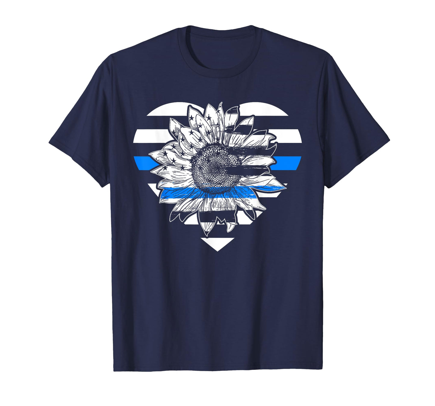 Thin Blue Line Sunflower Law Enforcement Police Officer Cop T-Shirt