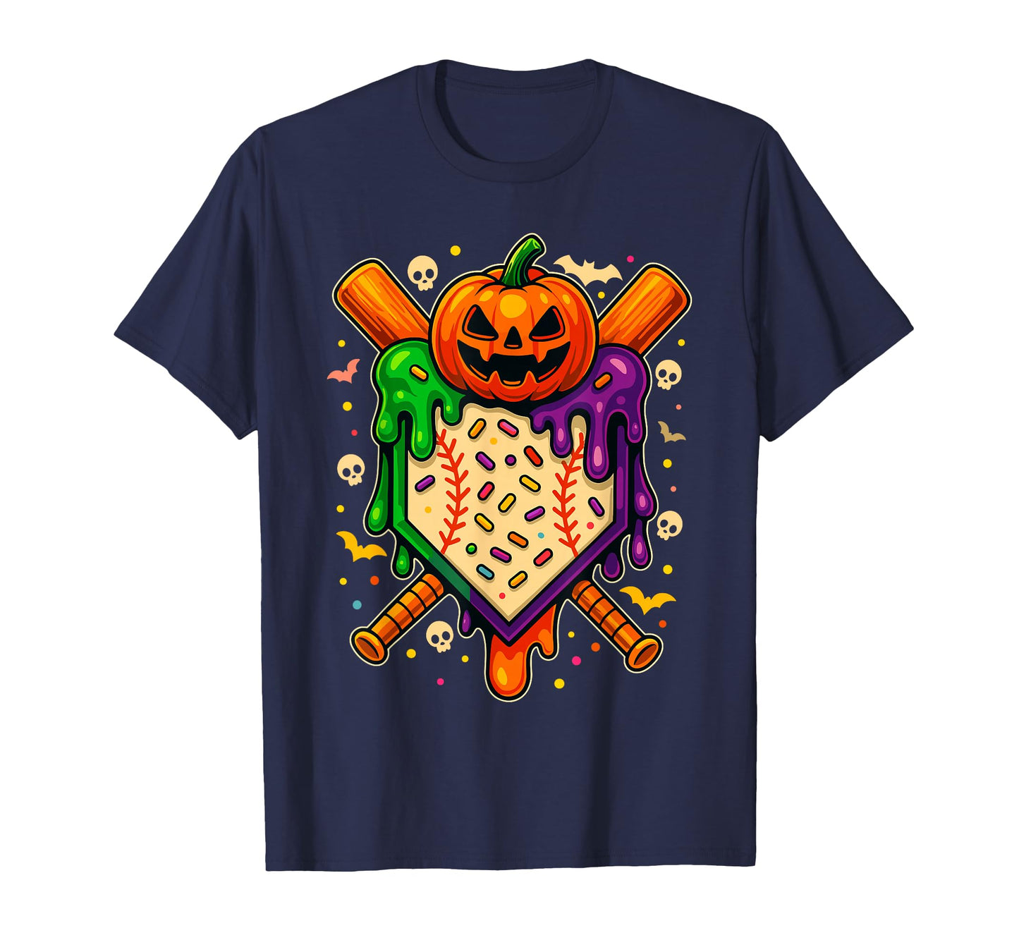 Funny Baseball Drip Ice Cream Drip Halloween Baseball Lovers T-Shirt