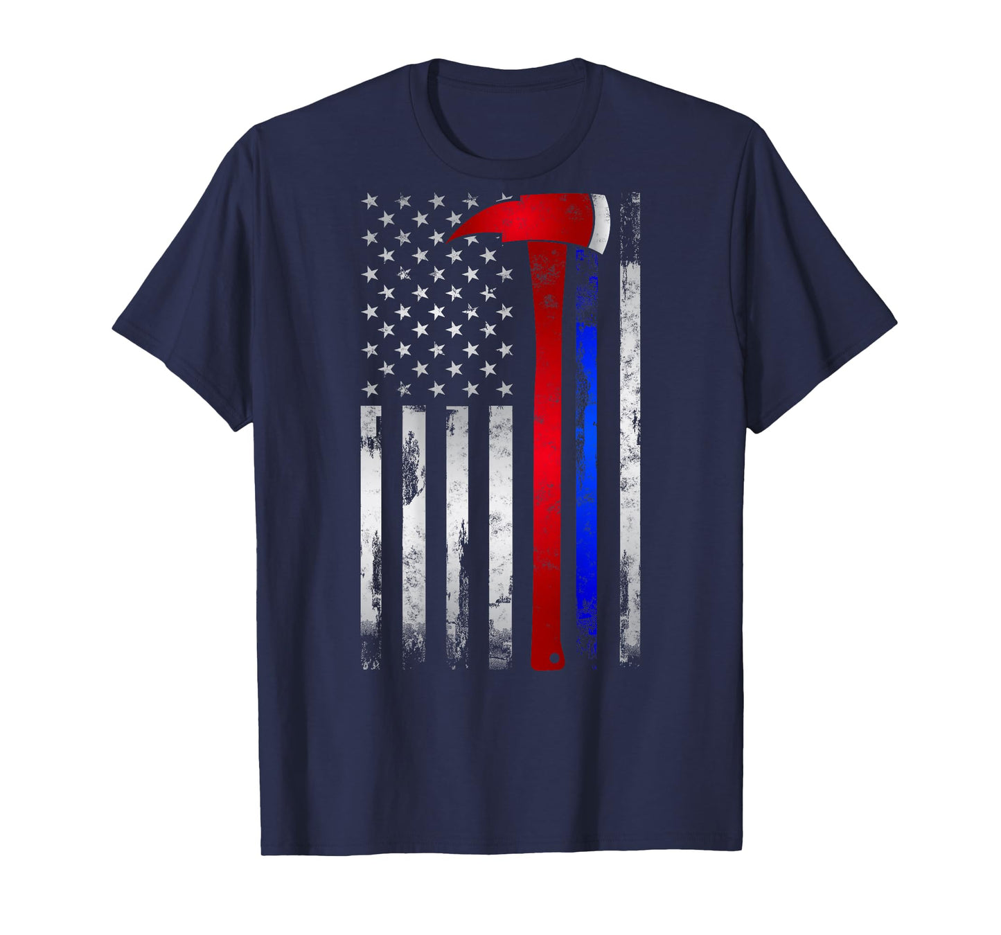 Thin Red Blue line American Flag Axe Gift Firefighter Police T-Shirt