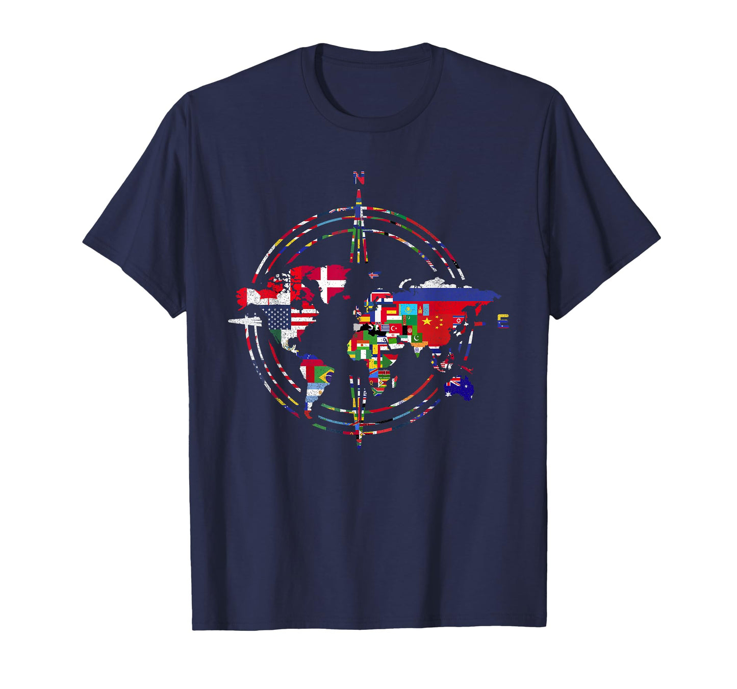 International Flags Compass World Travel World Map T-Shirt