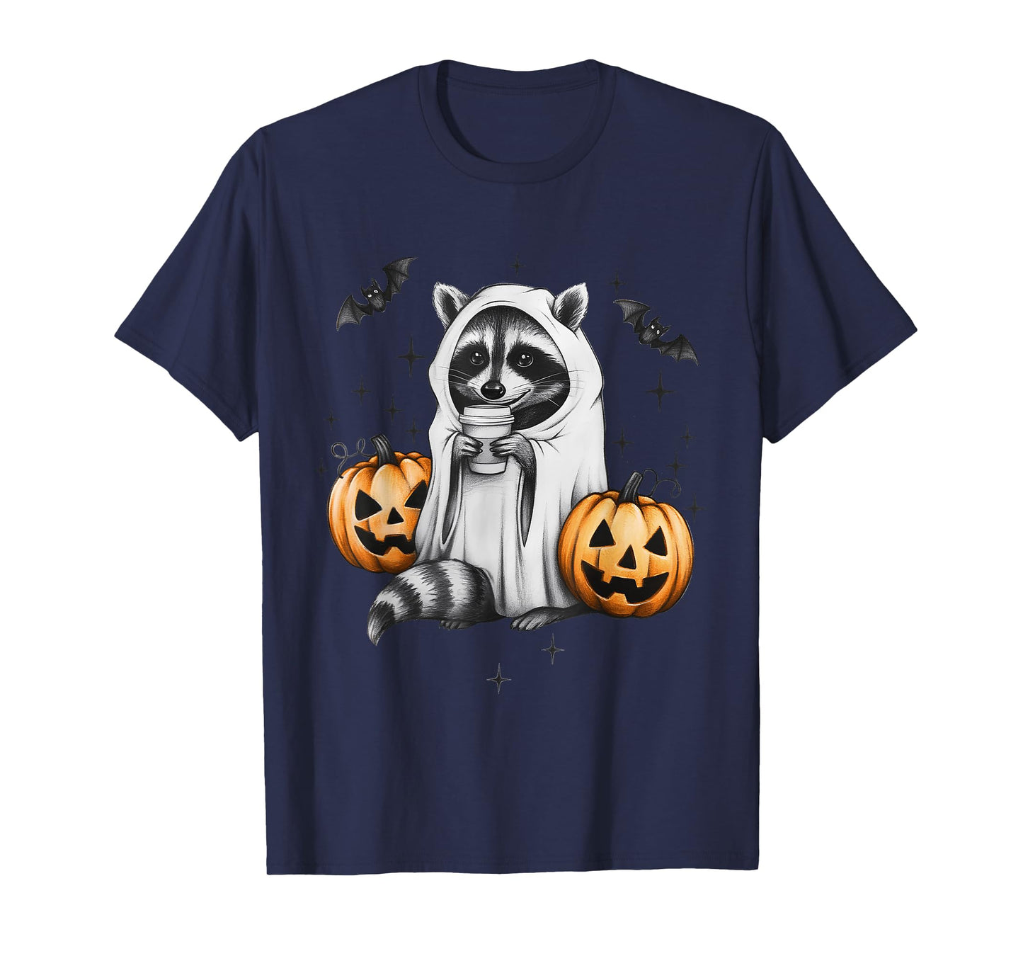 Cute Ghost Raccoon Pumpkin Halloween Raccoon T-Shirt
