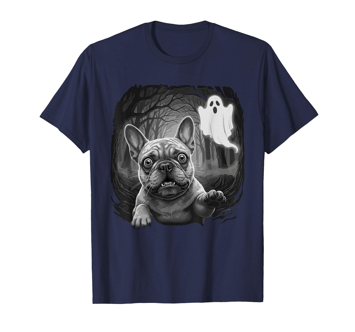 French Bulldog Chased by Ghost Funny Halloween T-Shirt