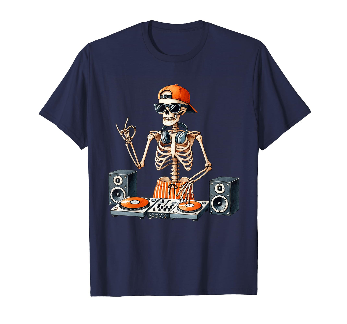 Skeleton DJ Halloween Costume Turntable Music Funny Men Boys T-Shirt