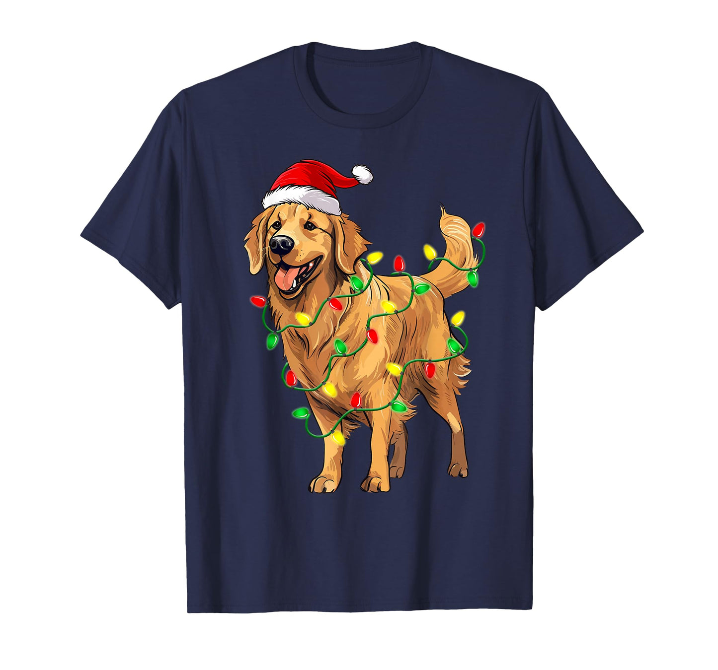 Golden Retriever Christmas Santa Hat Tree Lights Pajama T-Shirt