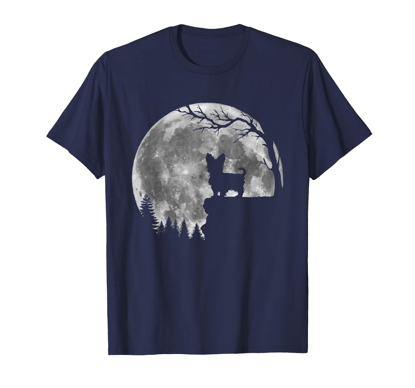 Yorkie Dog Moon Silhouette Funny Lazy Halloween Costume Men Women Kids T-Shirt