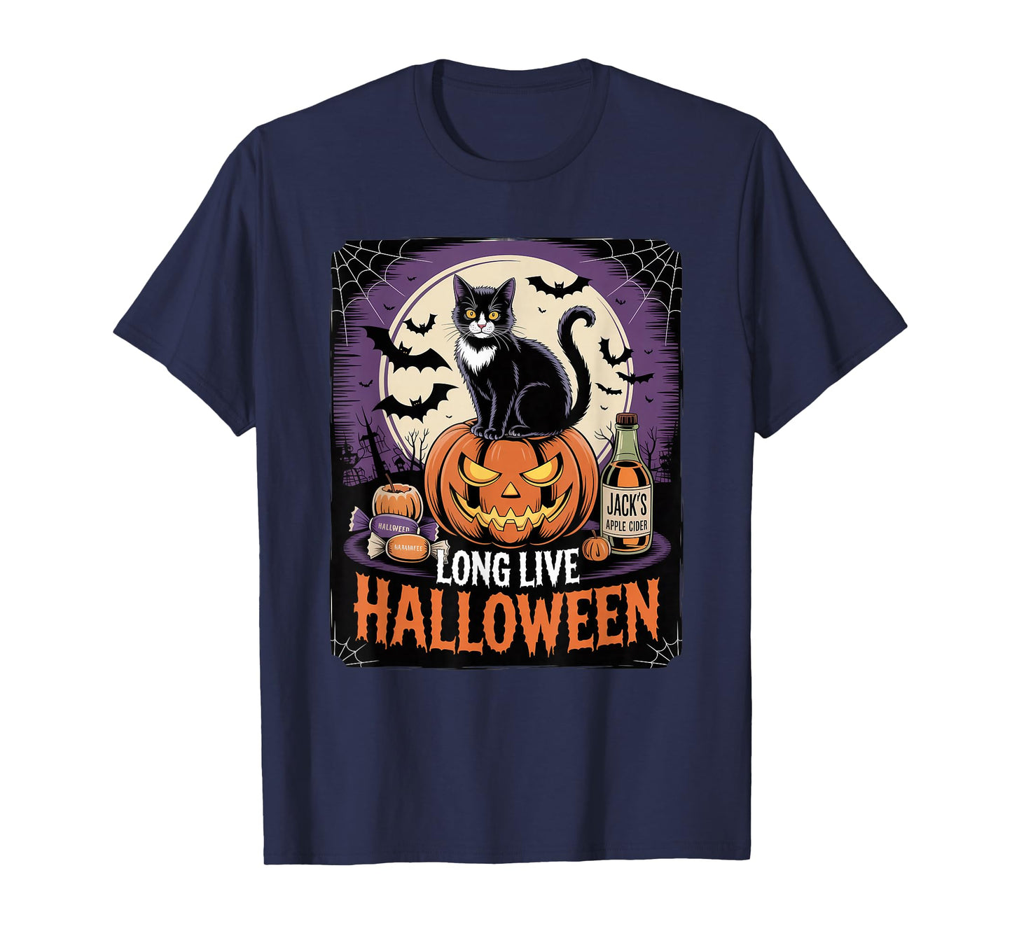 Long Live Halloween Cat Pumpkin Cider Fall Fun T-Shirt