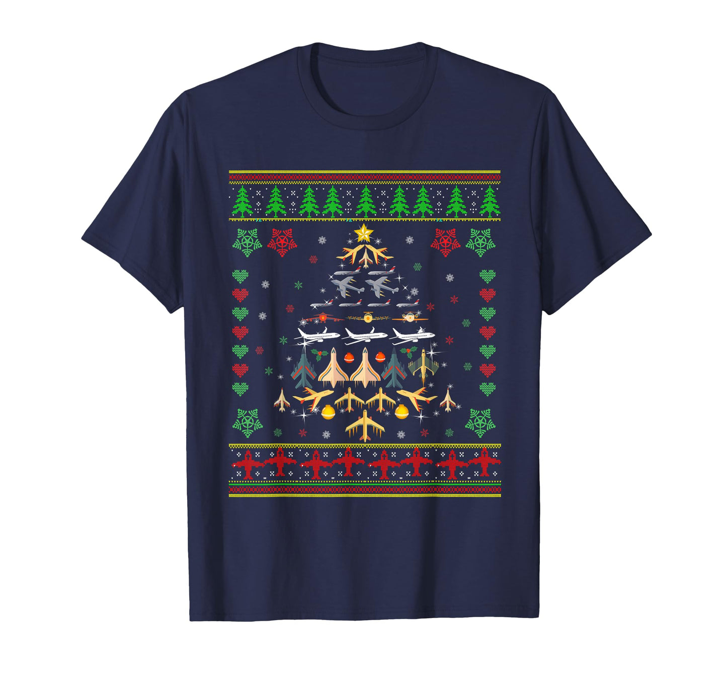 Airplane Christmas Tree Ugly Xmas Sweater Decoration Pilot T-Shirt