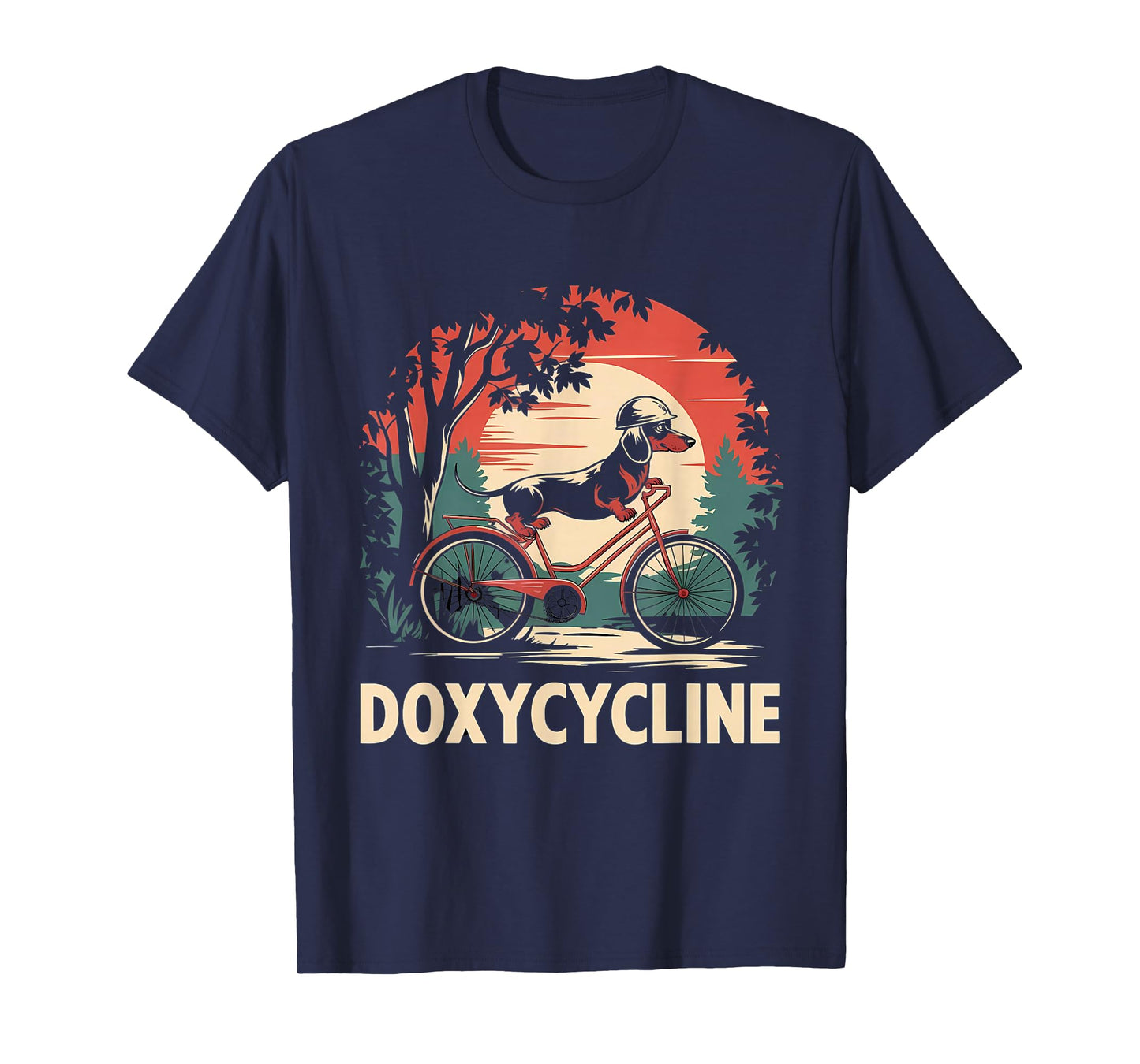 Dachshund on Bicycle Doxycycline Pharmacy Pun Dog Pharmacist T-Shirt
