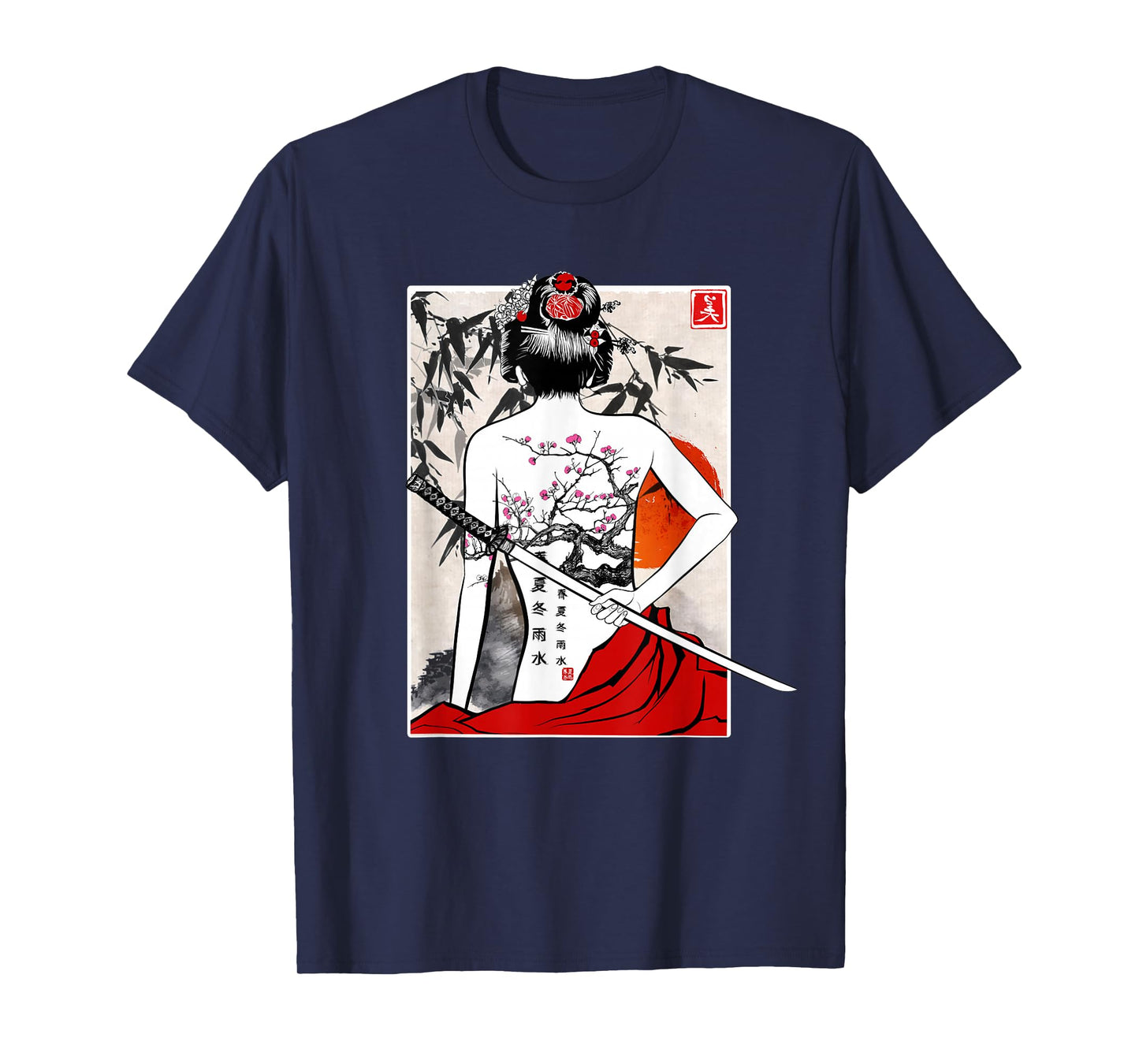 Japanese Samurai Culture Scenery Vintage Sakura Cherry Gift T-Shirt
