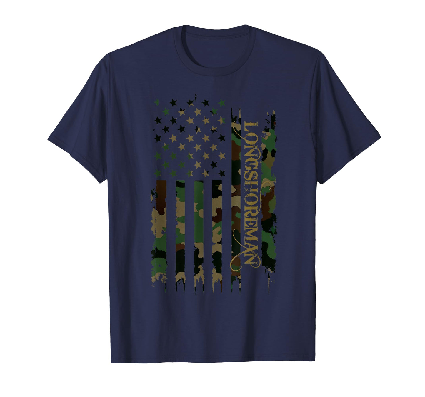 Longshoreman United States Distressed Camo w US Flag T-Shirt
