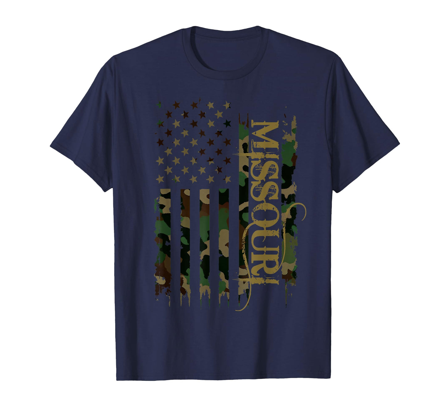 Missouri United States Distressed Camo w US Flag T-Shirt