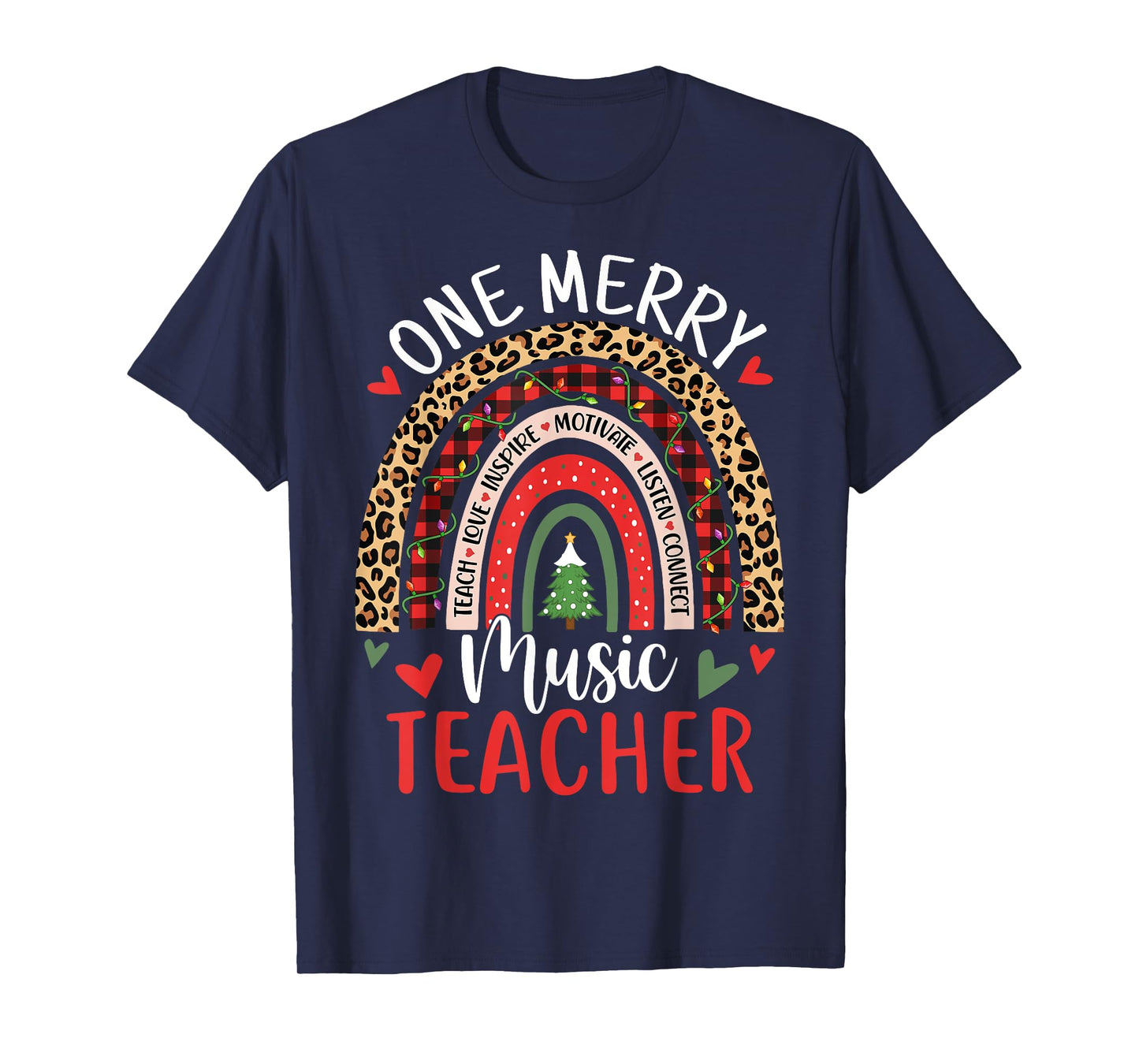 One Merry Music Teacher Funny Rainbow Christmas Musician T-Shirt