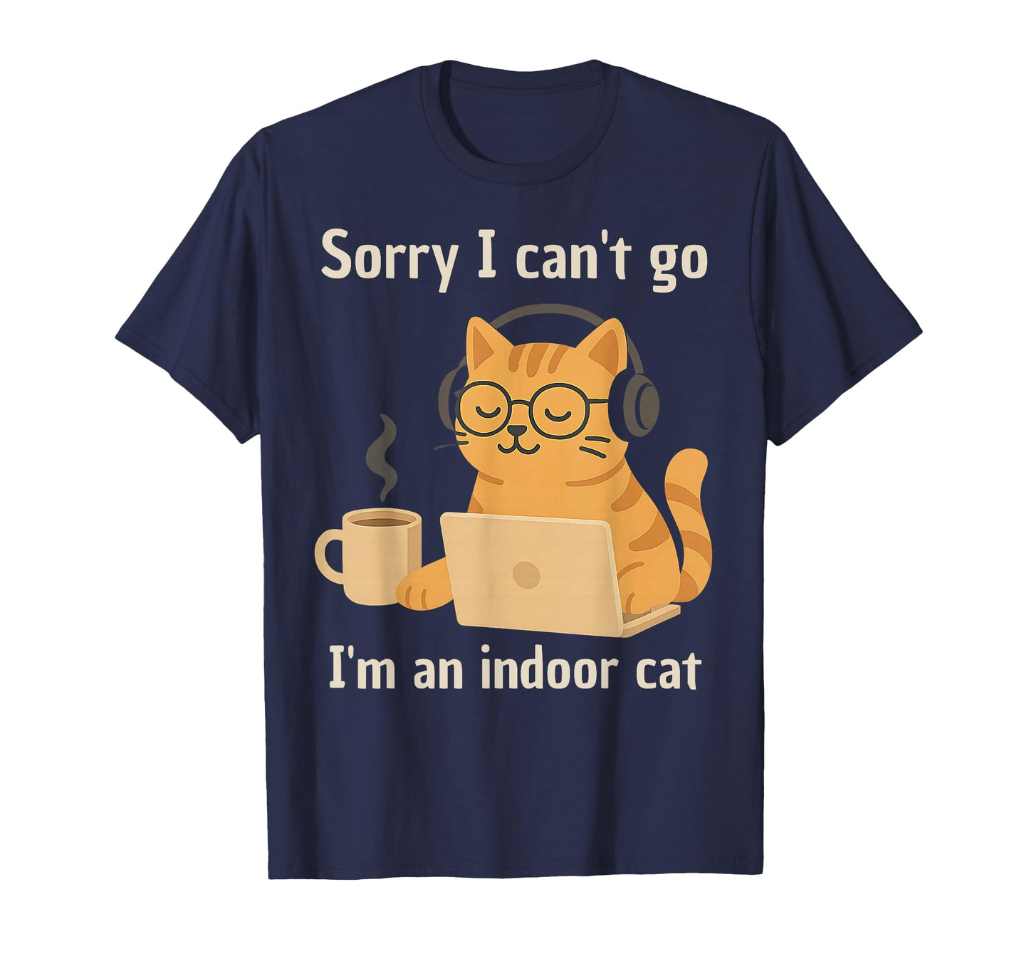 Cartoon Indoor Cat Introvert Funny Coffee Laptop STEM T-Shirt