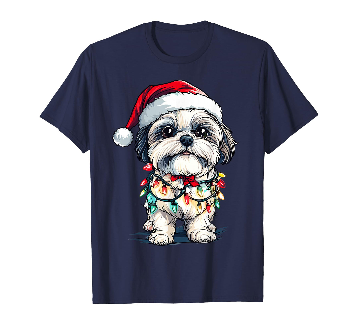 Shih Tzu Santa Christmas Tree Lights Xmas Dog Lover Pajama T-Shirt