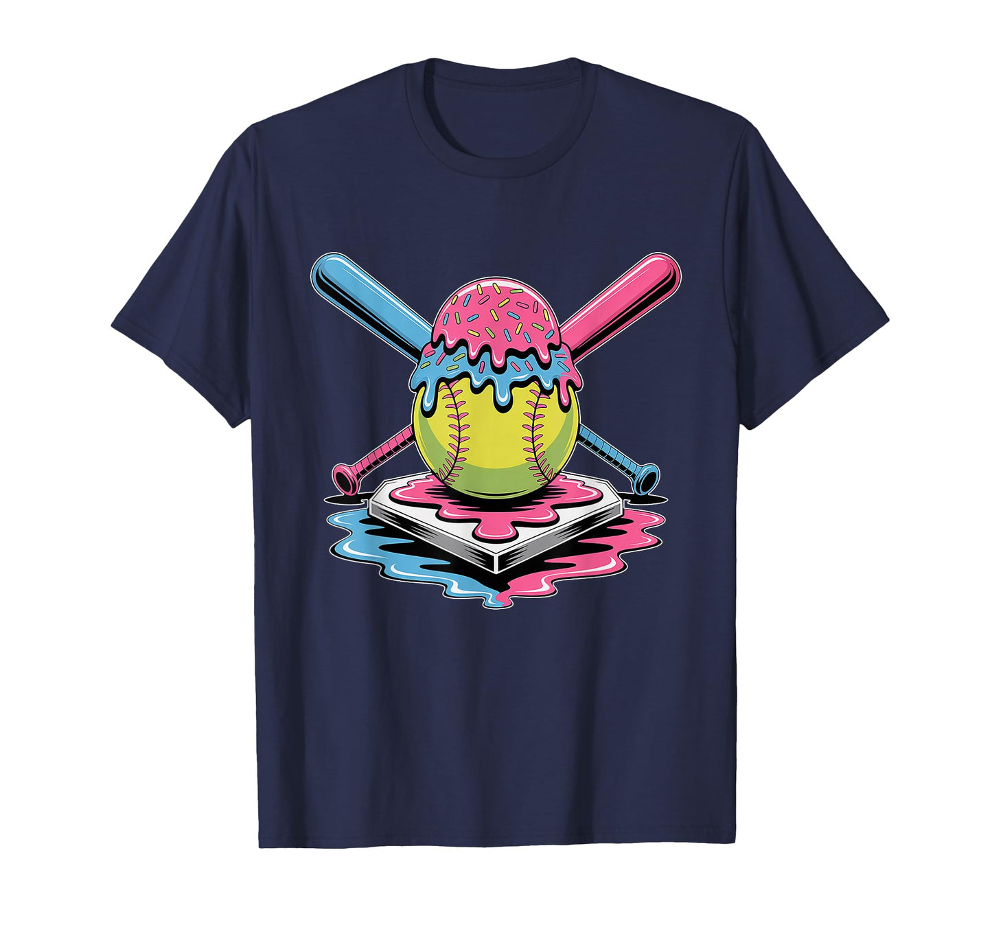 Softball Ice Cream Drip T-Shirt - Cute Softball Player T-Shirt